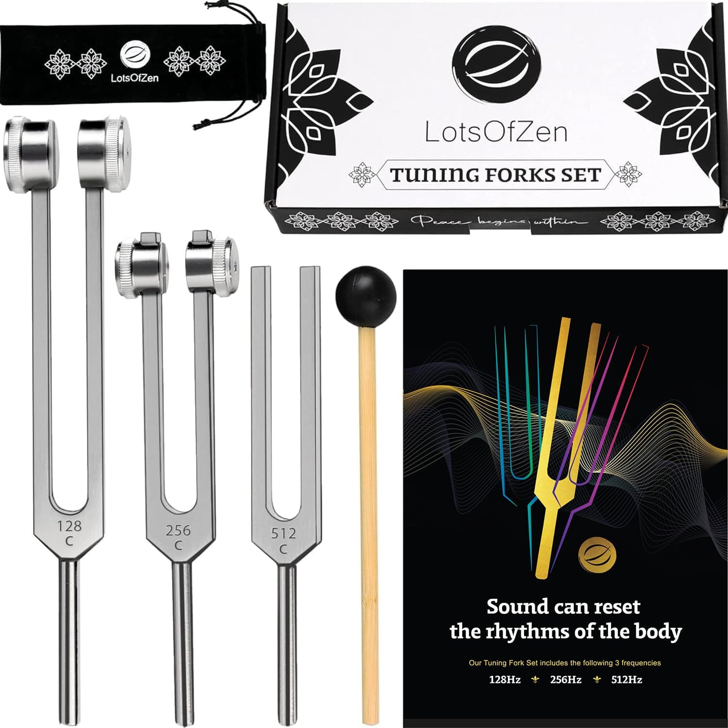 Tuning Forks for Healing (128Hz, 256Hz, 512Hz) - Body Weighted Tuning Forks Medical for Chakra Healing - Ideal Spiritual Gift for Women - Tuning Fork Set Frequency Healing Devices