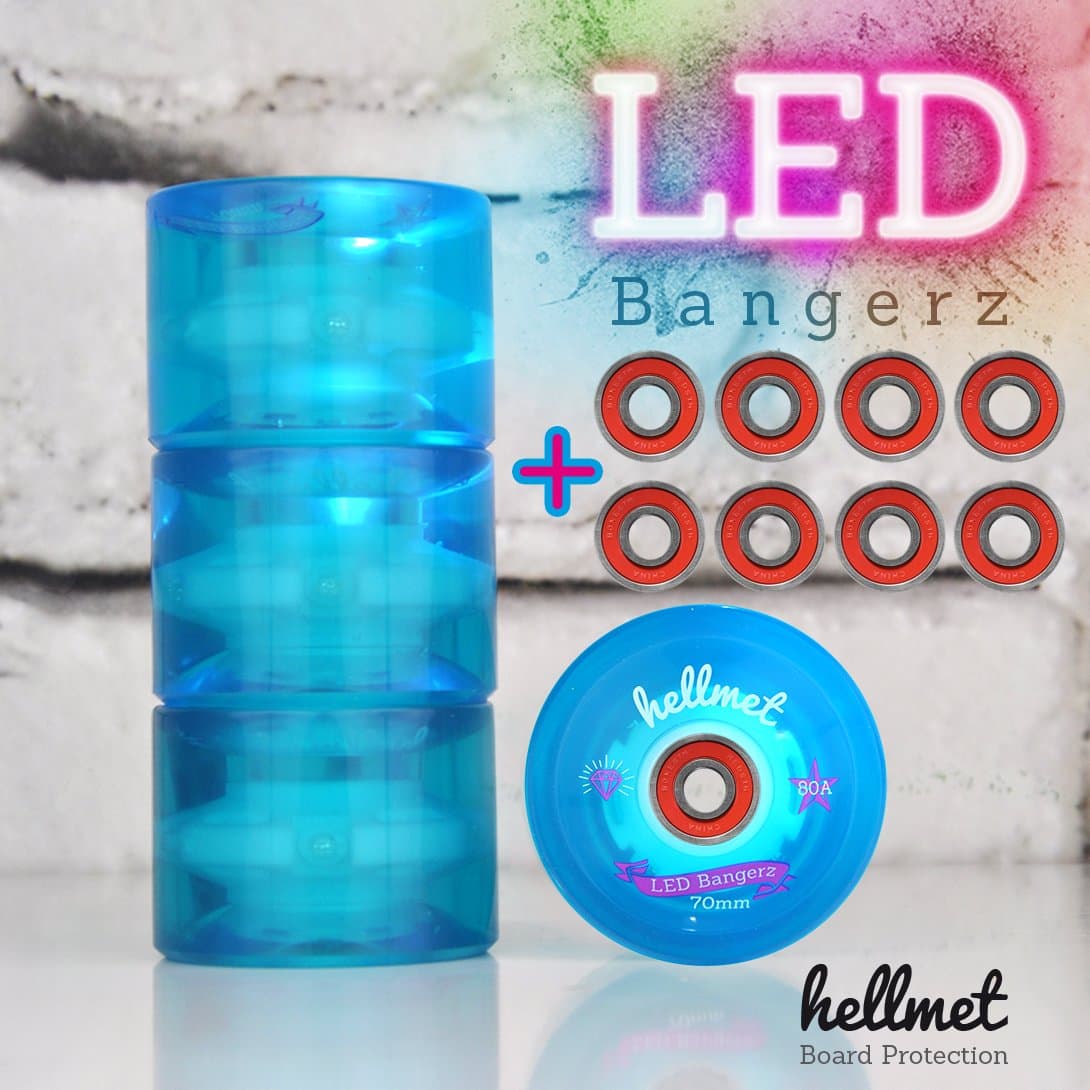 HELLMET LED Bangerz LED Longboard Wheels – Longboard wheels – New – Aqua Blue with High Speed Bearings
