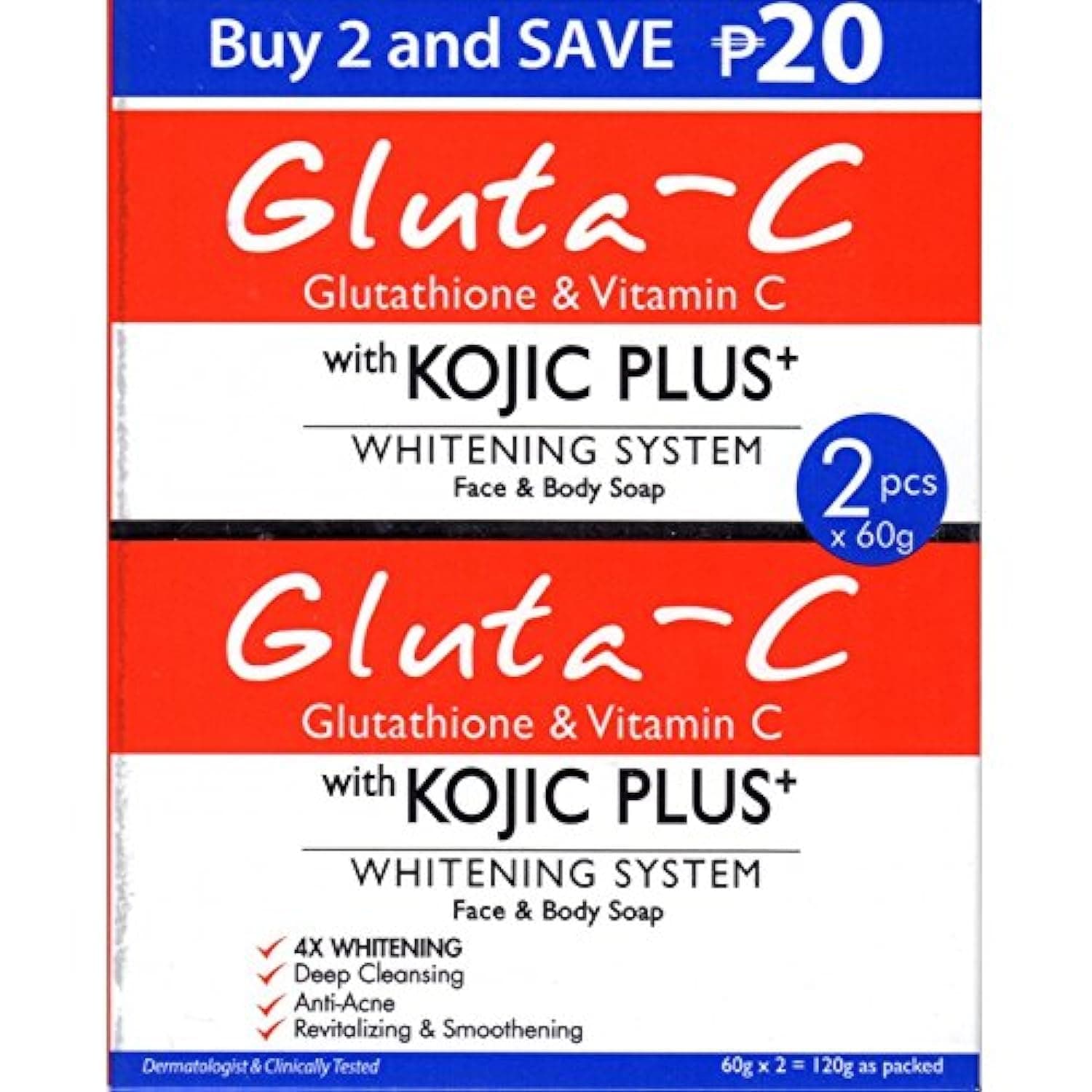 GLUTA-C With Kojic Plus+ Face & Body Soap Twin Pack 60gx2