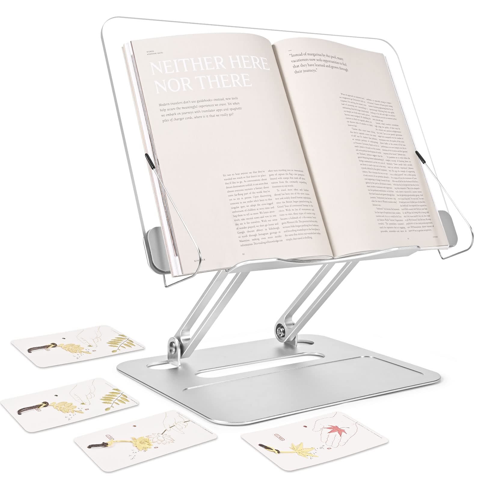 R7 Acrylic Book Stand for Reading Hands Free, Adjustable Desk Cookbook Stand, Laptop Stand Transparent, Foldable, Retractable Page Clips,Height&Angle Adjustable
