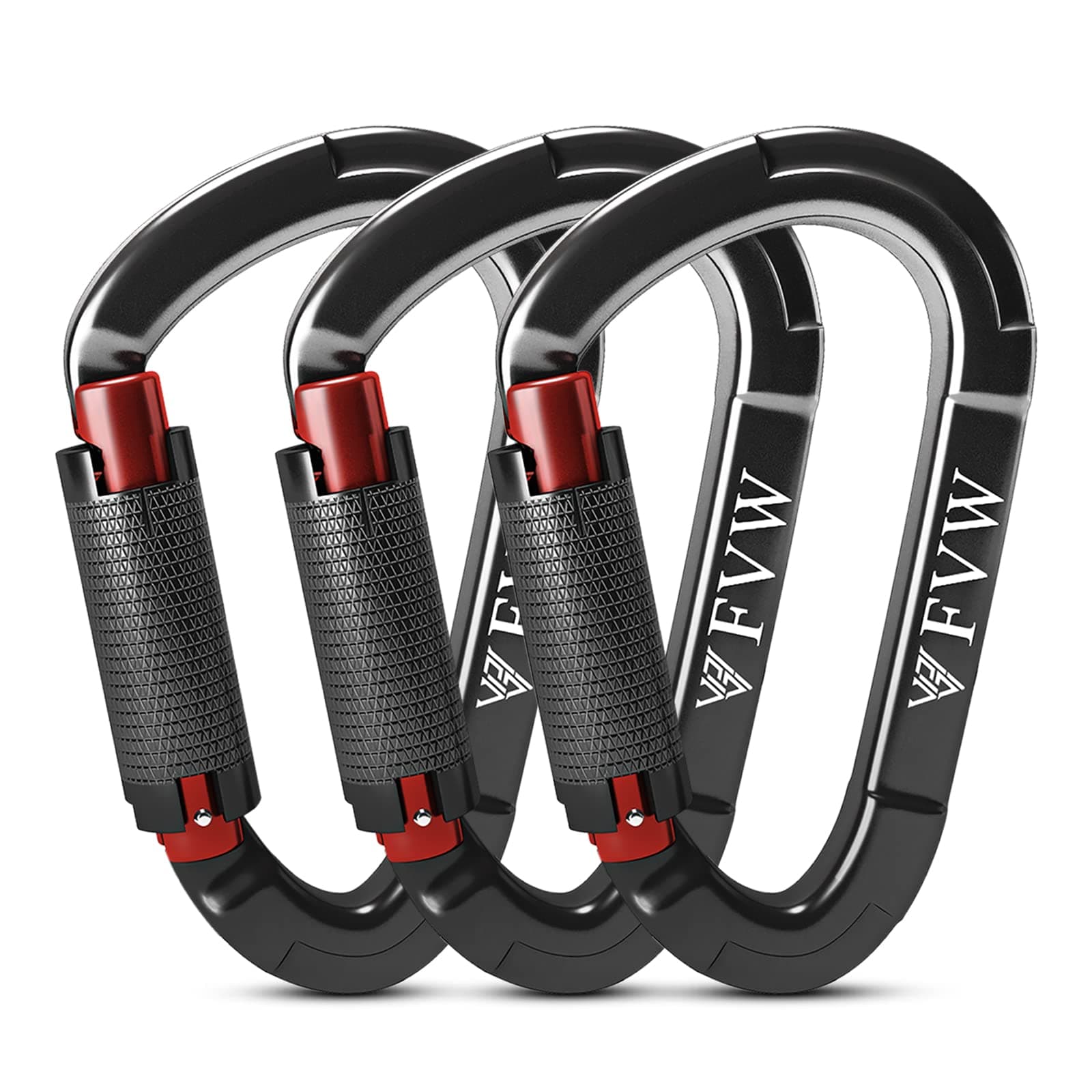 FVW Auto Locking Rock Climbing Carabiner Clips, UIAA Certified Professional 25KN (5620 lbs) Heavy Duty Caribeaners for Rappelling Swing Rescue & Gym etc,Large Carabiners,D-Shaped