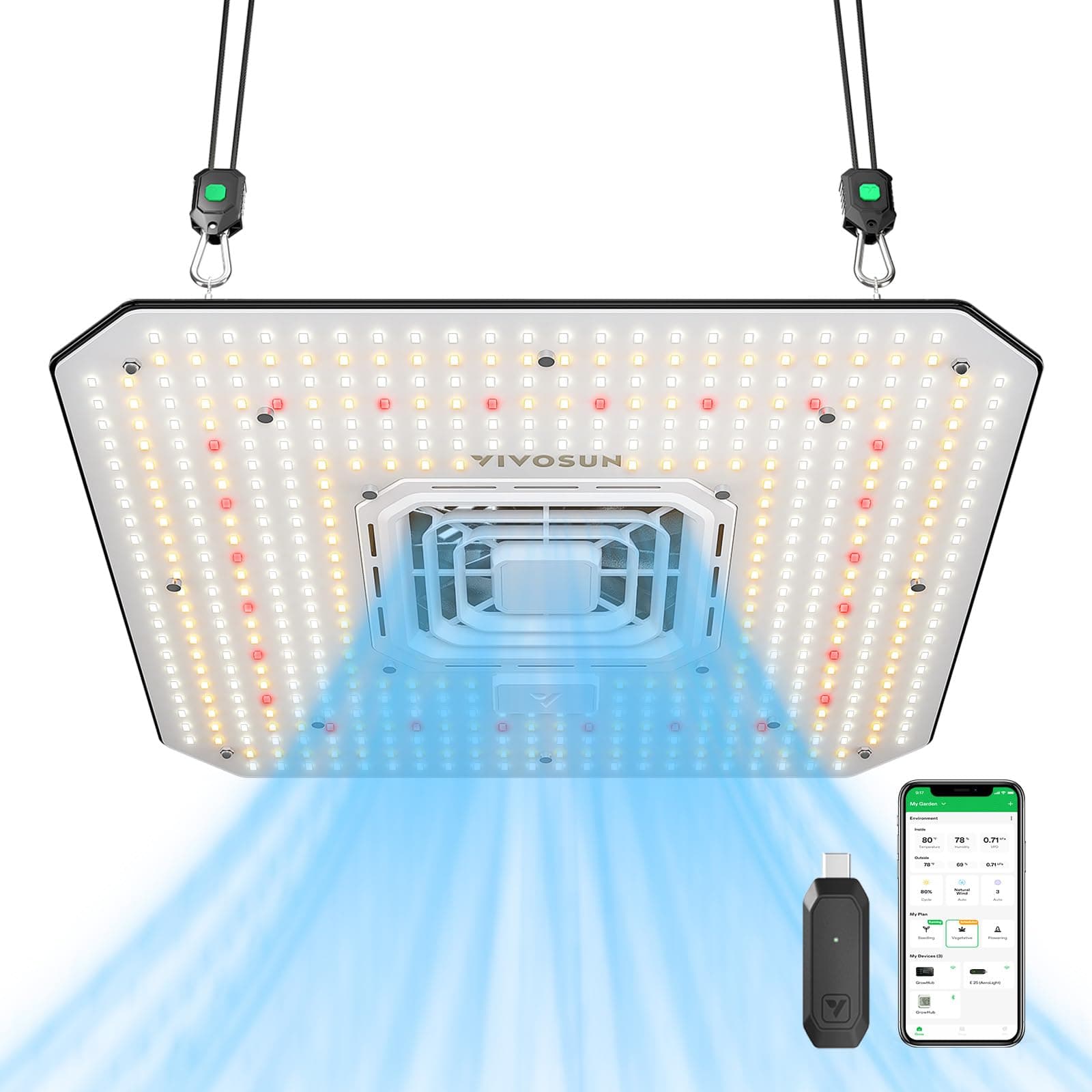LED Grow Lamp 150 W Full Spectrum Plant Lamp with Integrated Circulation Fan Grow Light Compatible with App, AeroLight A150SE with GrowHub Controller E25 for 120 x 60 cm Grow Tent