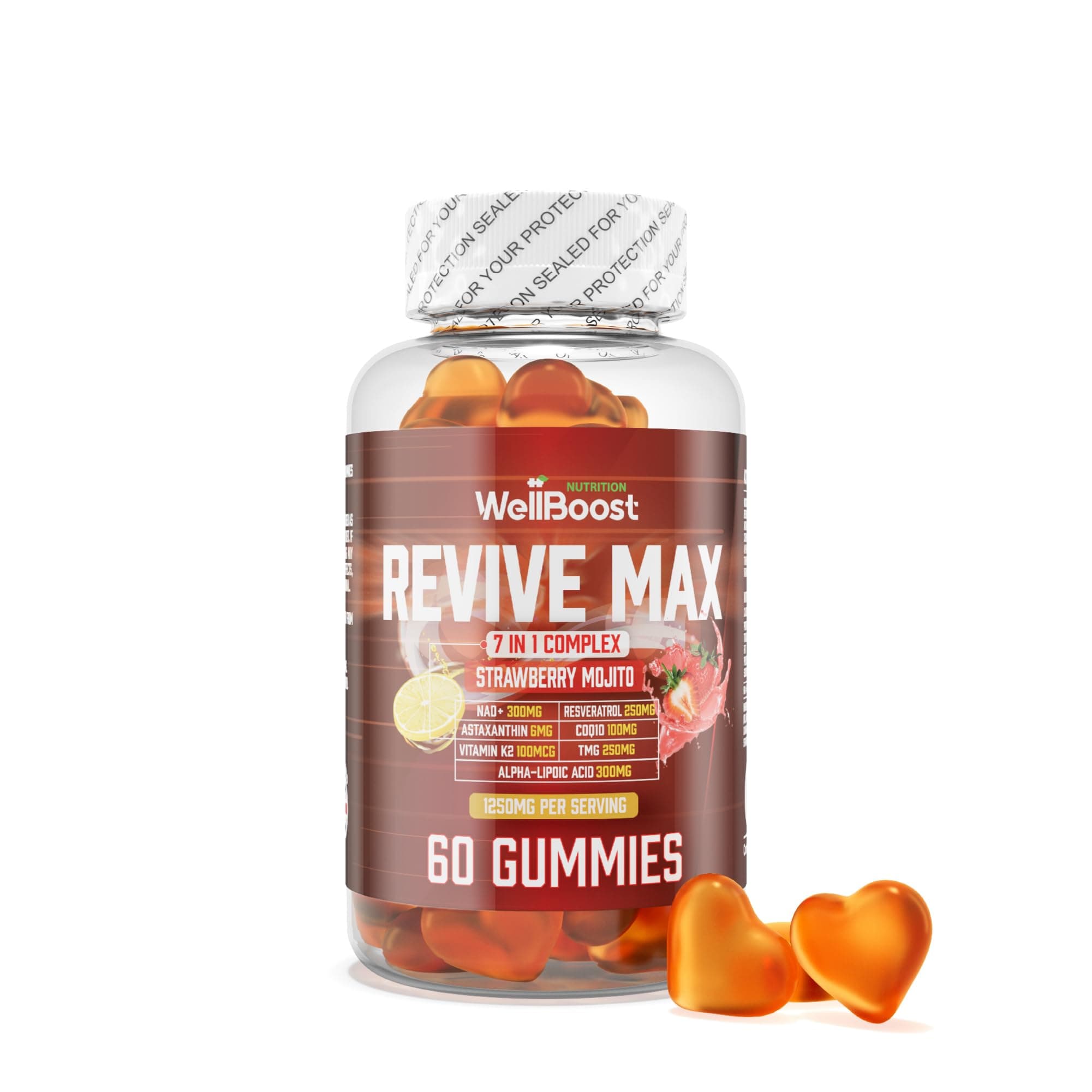 Revive Max Gummies, NAD 300mg, Alpha-Lipoic 300mg, Resveratrol 250mg, TMG 250...