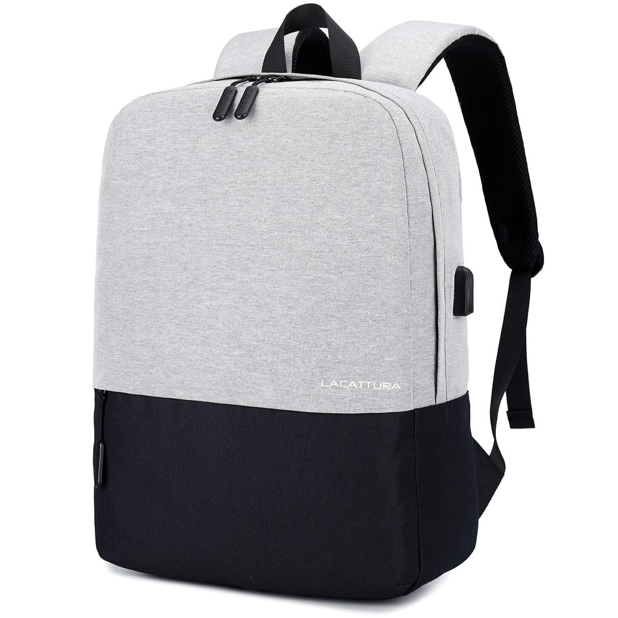 LACATTURA Unisex Simple Laptop Backpack for School, Casual Stylish Bookbag for Teen Boys Girls, Full Padded Fashion Daypack for Commute, Work, College with USB Charger Port