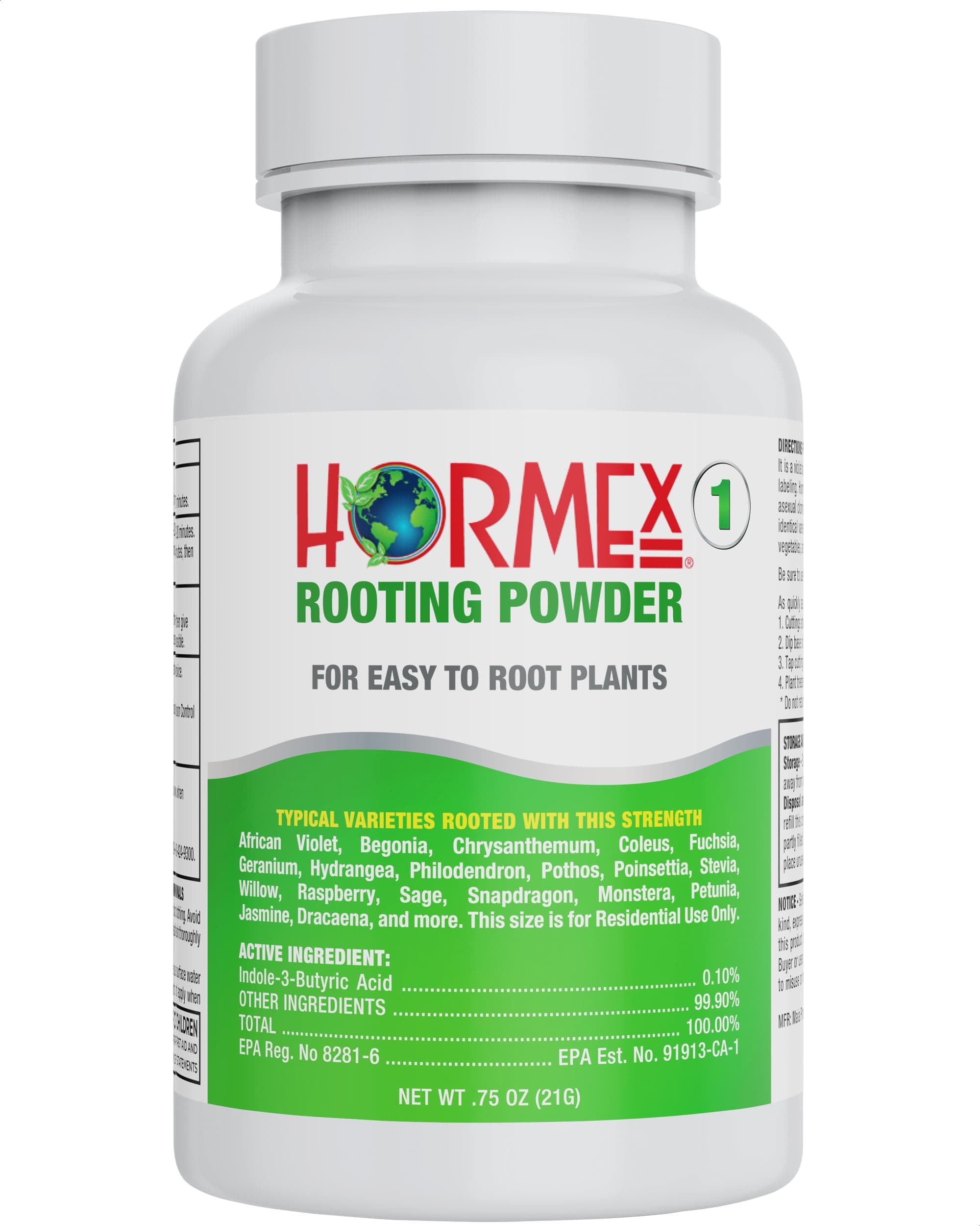 Hormex Rooting Powder #1 (0.10% IBA) for Delicate Houseplants, Succulents & Herbs - Gentle Root Powder, Root Stimulator for Plants, Rooting Hormone for Cuttings, Cloning, & Softwood Propagation