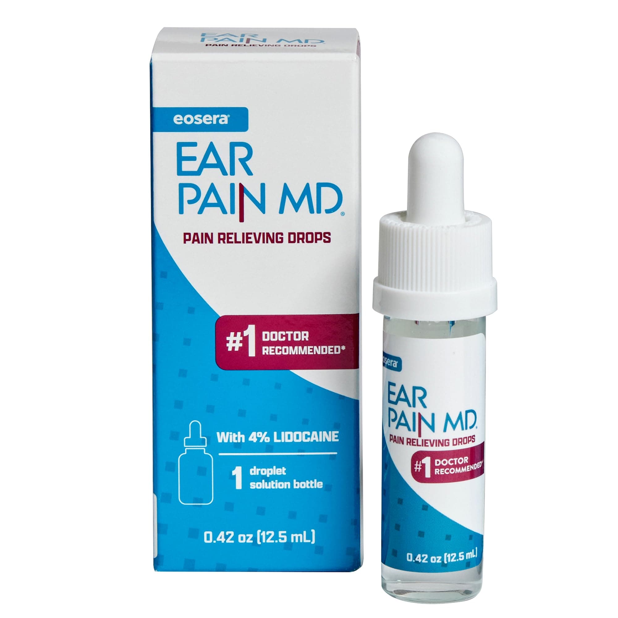Eosera Ear Pain MD® - 4% Lidocaine Ear Drops for Maximum Strength Pain Relief - Fast-Acting, Numbing Earache Treatment for Adults & Kids (12.5 mL)