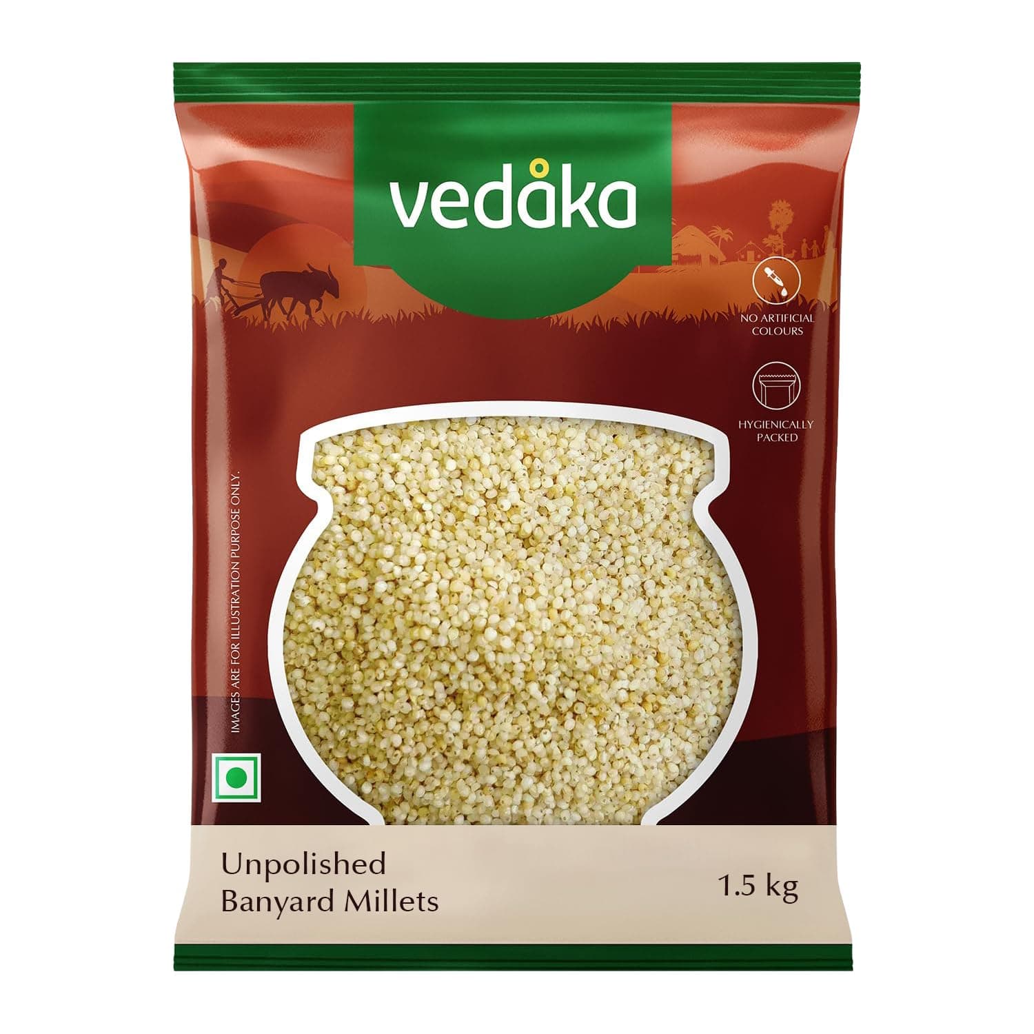 Amazon Brand - Vedaka Unpolished Barnyard Millets | 1.5 Kg | Jhangora/Udalu/Khira/Kuthiraivally/Kodisama/Siridhanya/Swank