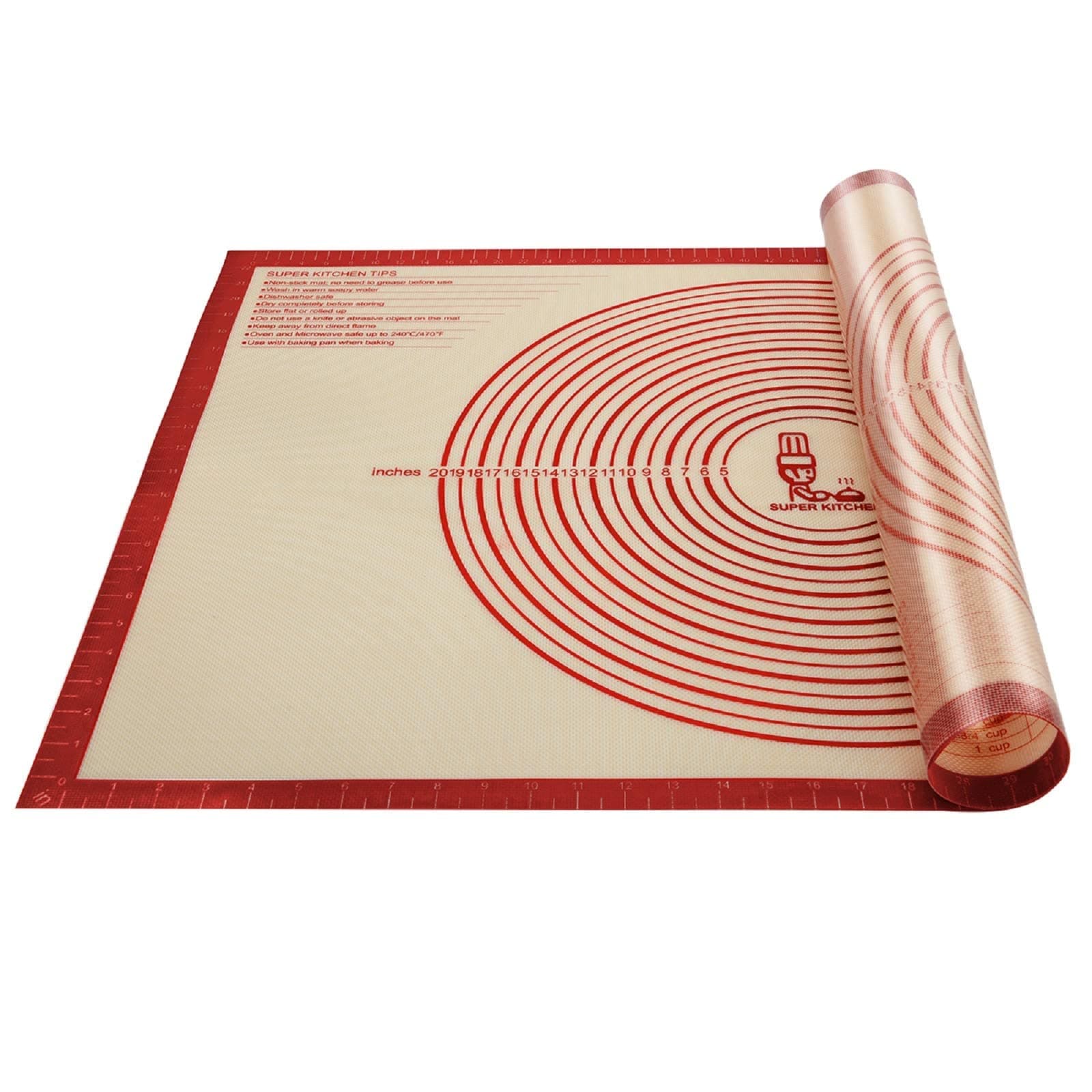 Folksy Super Kitchen Red Non-slip Silicone Pastry Mat Extra Large with Measurements 36''By 24'' for Baking, Dough Rolling, Fondant/Pie Crust