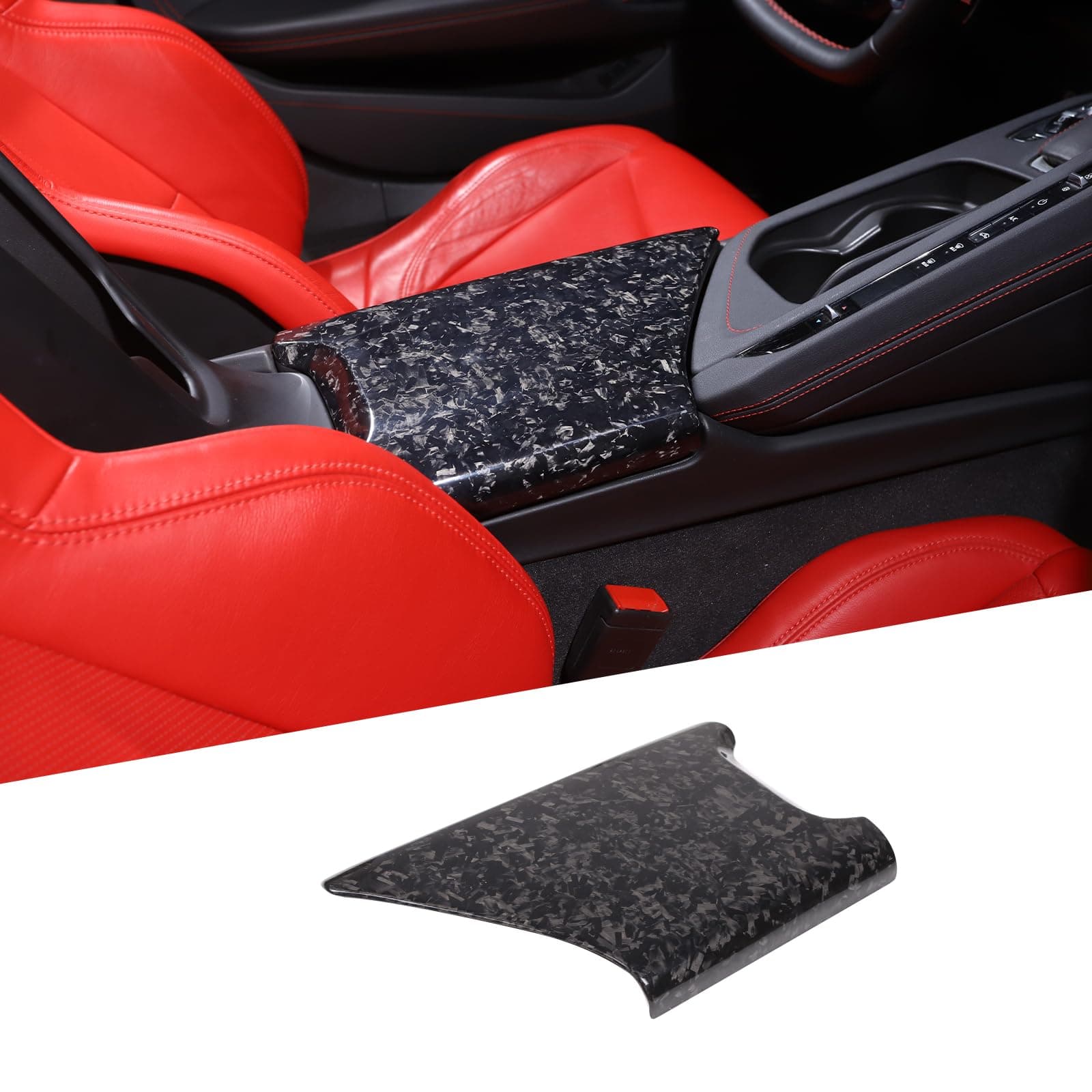 Real Carbon Fiber Armrest Box Panel Cover Compatible with Chevrolet Corvette C8 2020-2024, Center Console Armrest Container Storage Tray Protection Cover (Forged Grain)