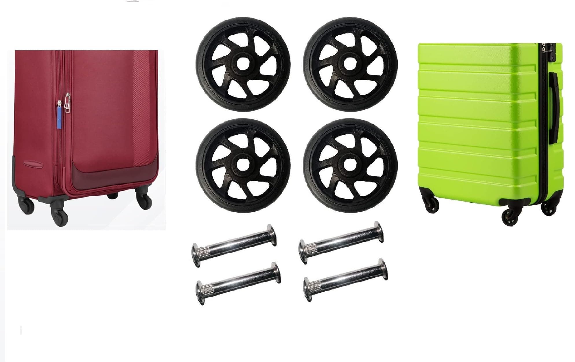 Luggage Wheels Only for Replacement and Repair Travel Trolley Bag Suitcases Rubber Wheels for Luggage Parts, 4 Pieces 5 x 5 CM Wheels (Green)