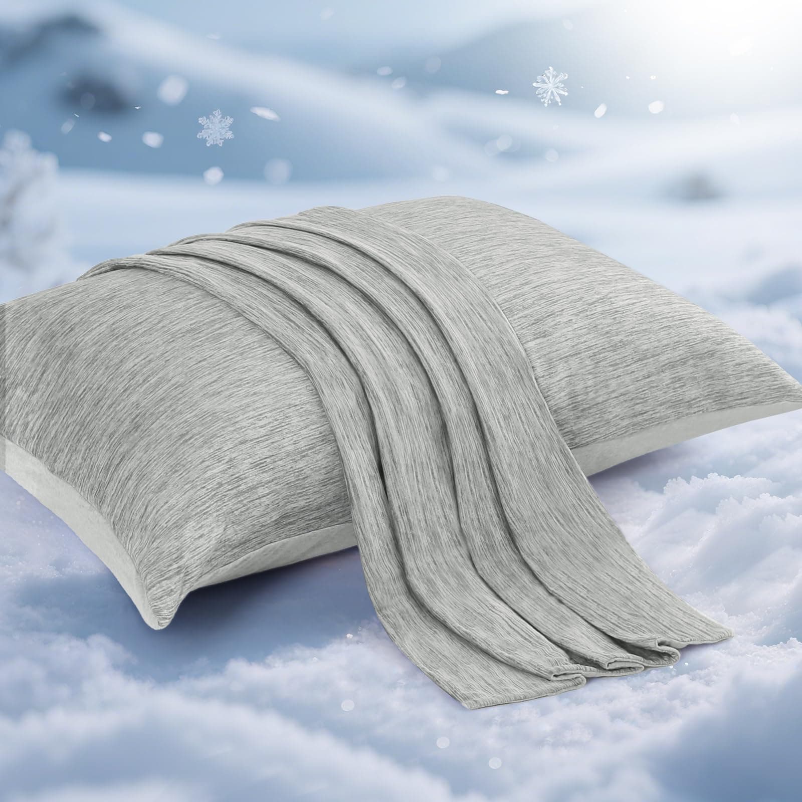 Cooling Pillow Cases for Hot Sleepers, Japanese Q-Max 0.5 Cooling Pillowcases, Both Sides(Cooling/Cotton), Breathable Soft Pillowcase for Hair and Skin, Set of 2-Gray (Standard (20" x 26"))