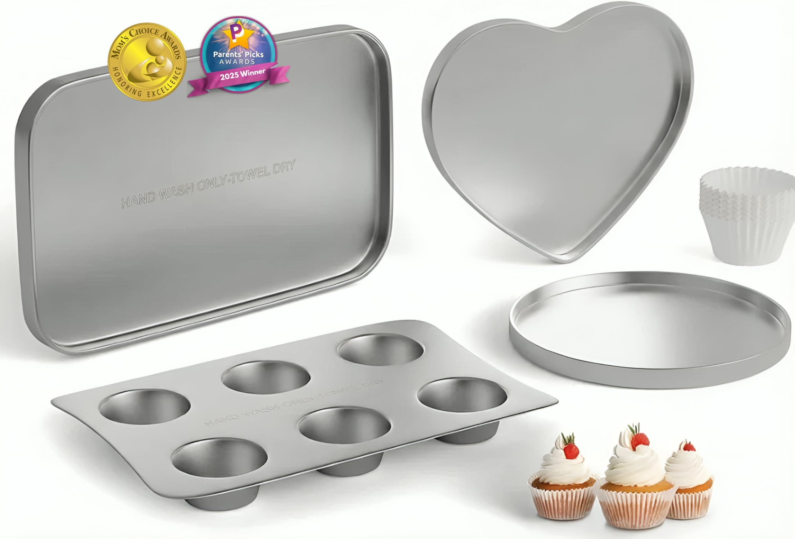 Doll Buddies Kids’ Complete Oven Pan Set for Easy Bake Ultimate Oven | 75 Cupcake Liners (15 More Than Others) | Cupcake, Circle, Heart & Rectangular Bake Pans | Gift Accessories for Easy Bake Mixes