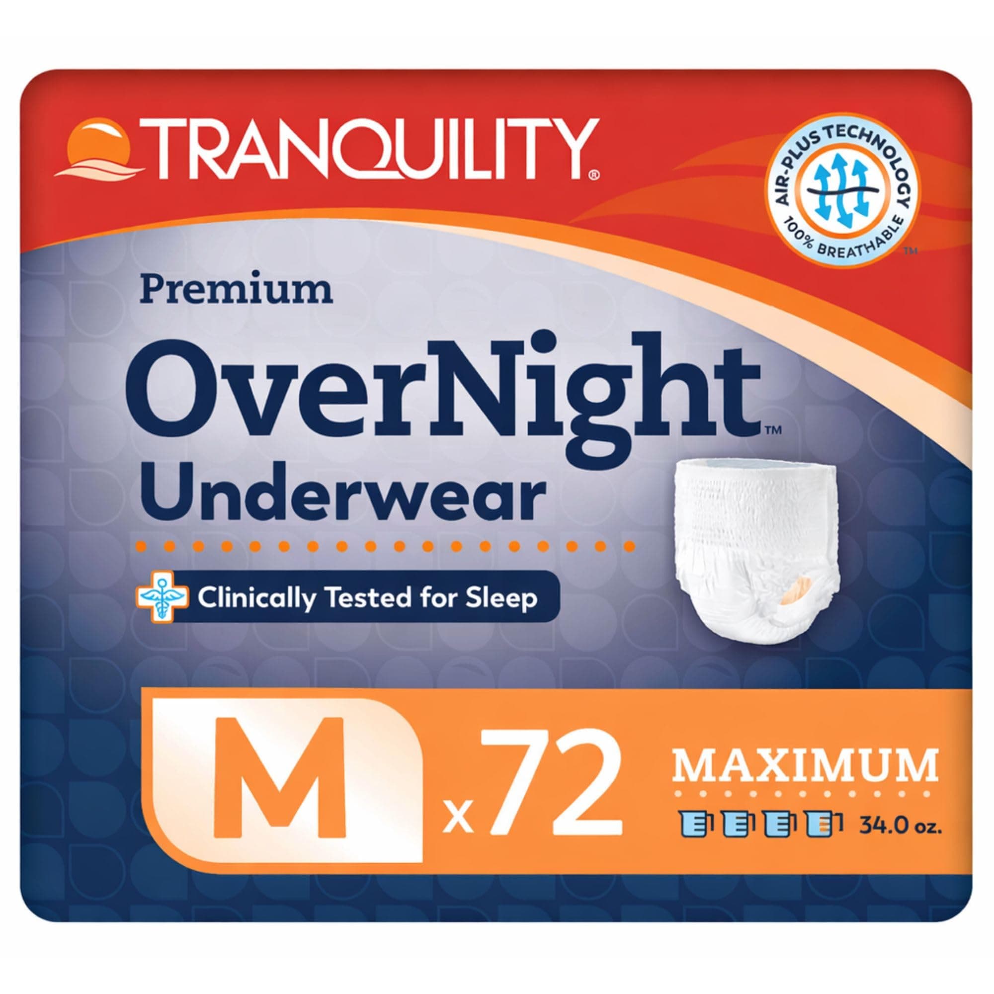 Premium OverNight Disposable Absorbent Underwear (72 Count) - M, 34-48 in. Waist - Maximum Absorbency, All-Night Sleep, Breathable Comfort, 72 Adult Diapers