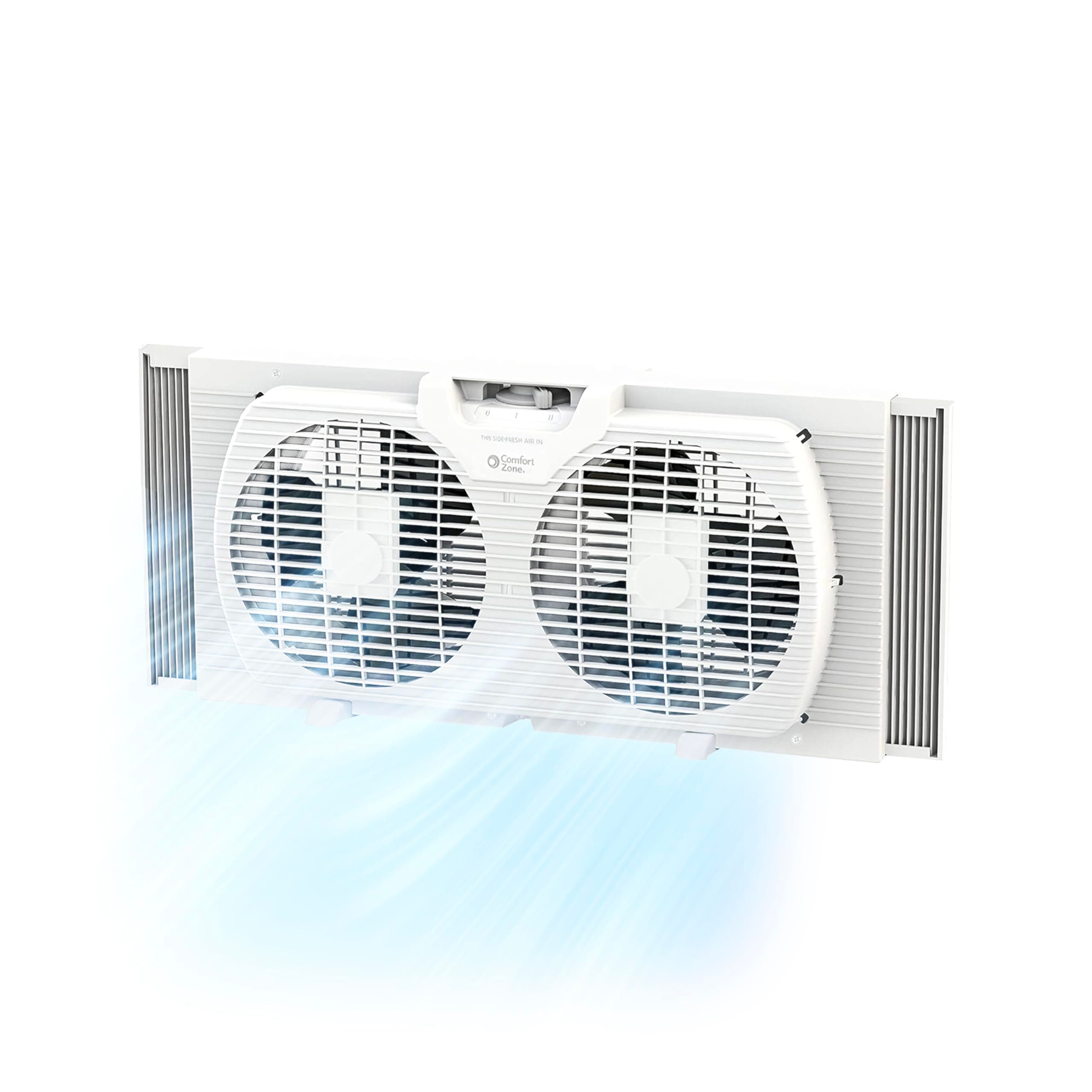 Comfort Zone Twin Window Fan with Reversible Airflow Control, 9 inch, Auto-Locking Expanders, 2 Speed Fan, Dual Fan, Exhaust, Airflow 9.84 ft/sec, Ideal for Home, Kitchen, Bedroom & Office, CZ319WT