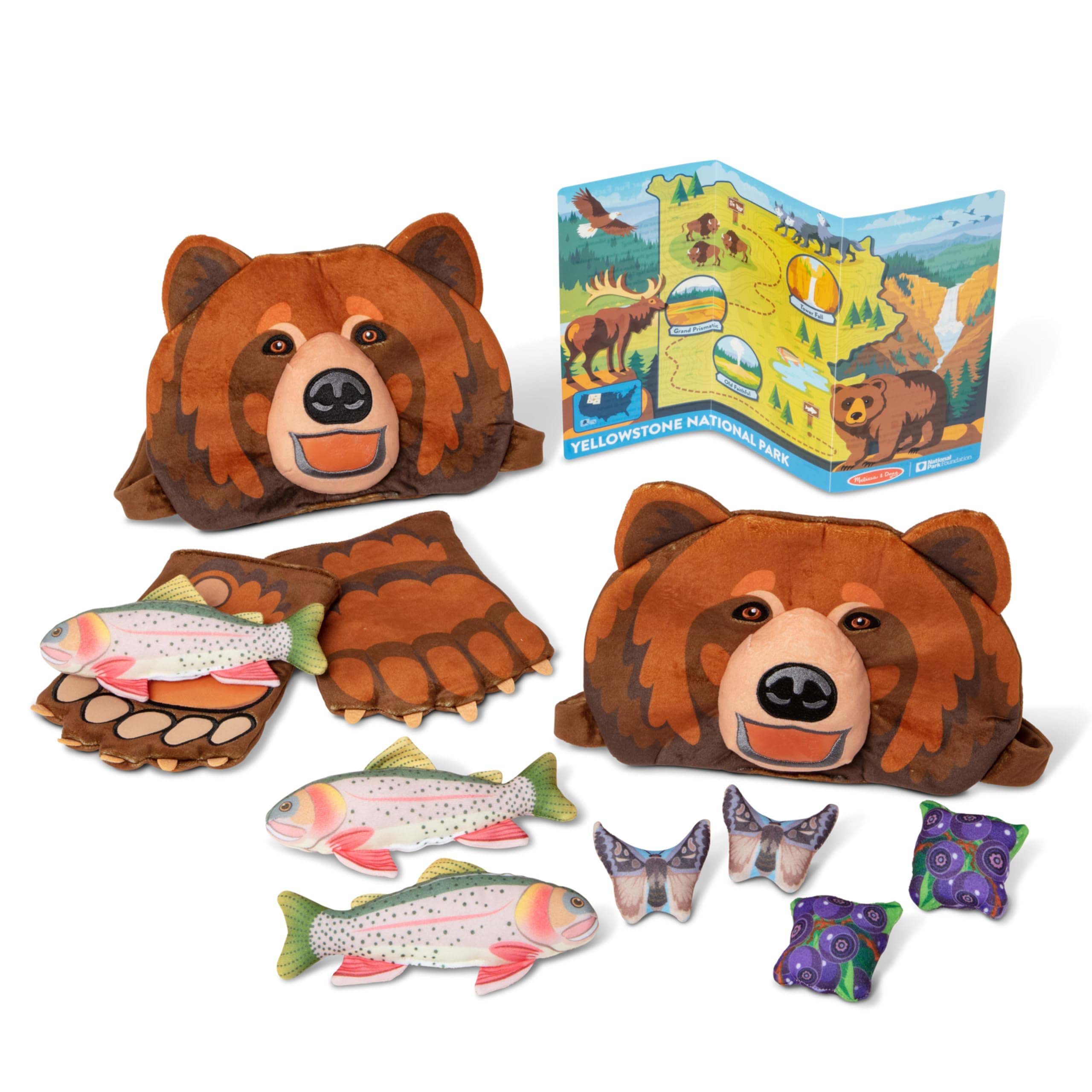 Melissa & Doug Yellowstone National Park Grizzly Bear Games and Pretend Play Set with Plush Bear Heads and Bear Paw Gloves - Kids Animal Activity for Preschoolers, Games for Boys and for Girls Age 3+Q