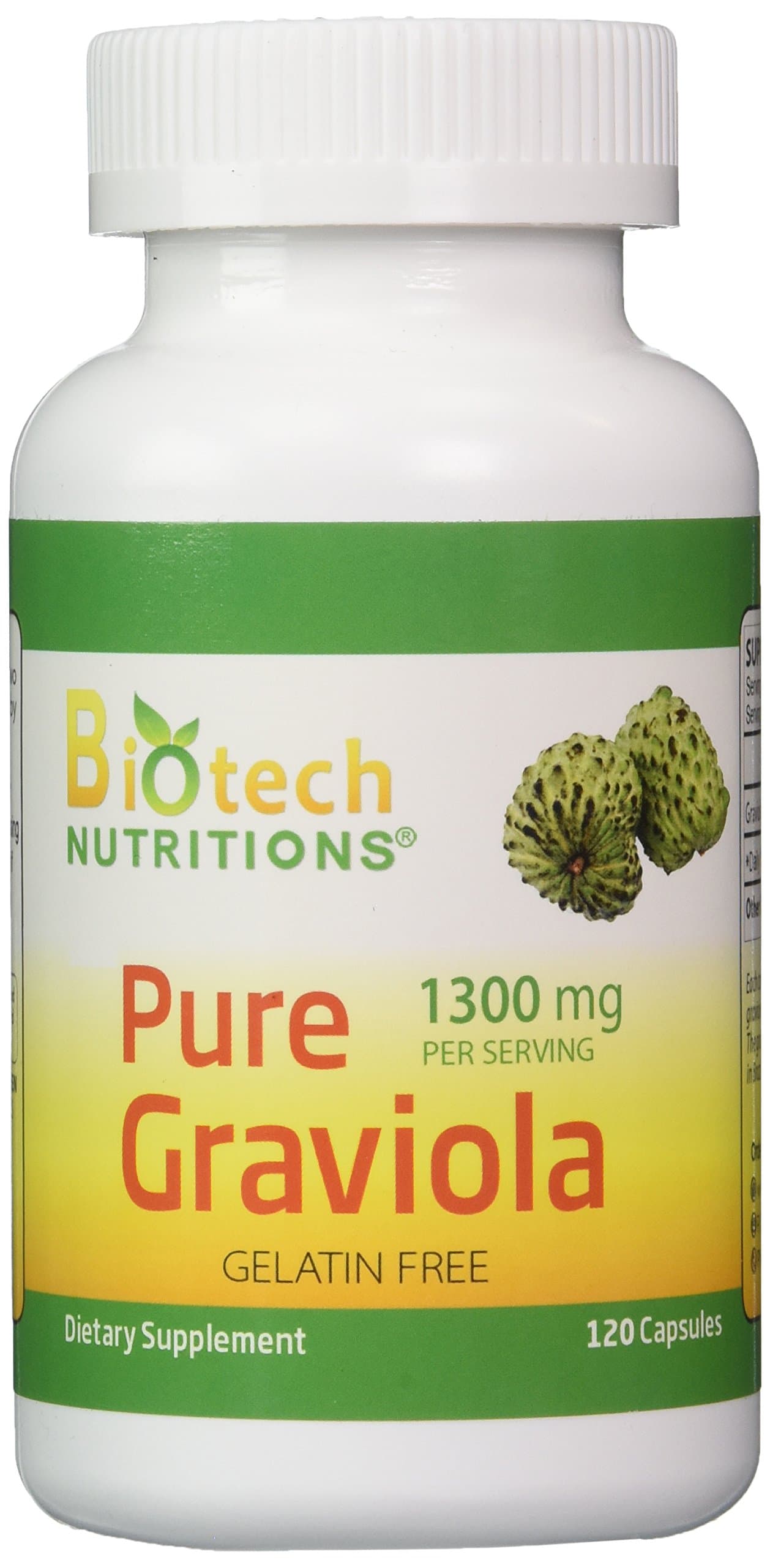 100% Pure Graviola, 1300 Mg Per Servings, 120 Capsules Per Bottle (Annona Muricata)