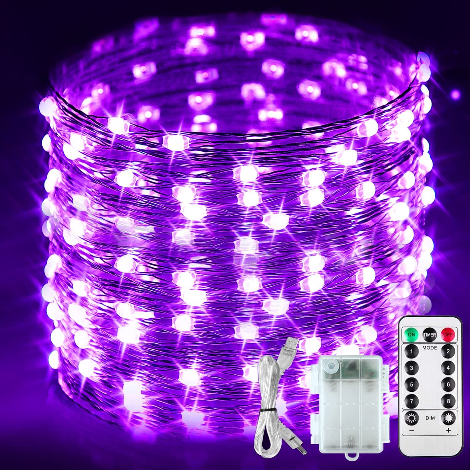 Battery Operated LED UV Black Lights, 33FT 100 Units 2835 LED UV Lamp Beads 8 Modes Flexible Blacklight Fixtures Fairy String Lights with Remote for Fluorescent Party Stage Body Paint Halloween Décor