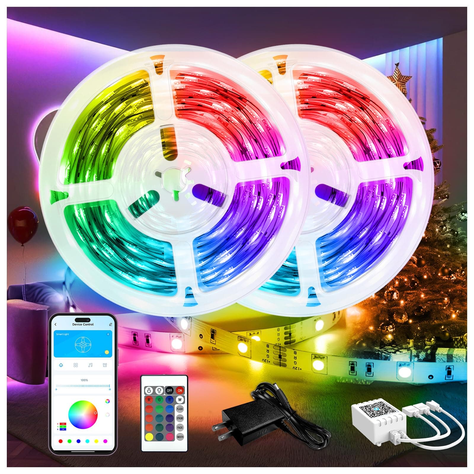 DAYBETTER LED Lights for Bedroom 132ft (2 Rolls of 65.6ft), Music Sync Color Changing Strip Lights with Remote, 24V Power Supply, Classroom Lighting, Room Decor for Teen Girls Boys Birthday Gifts