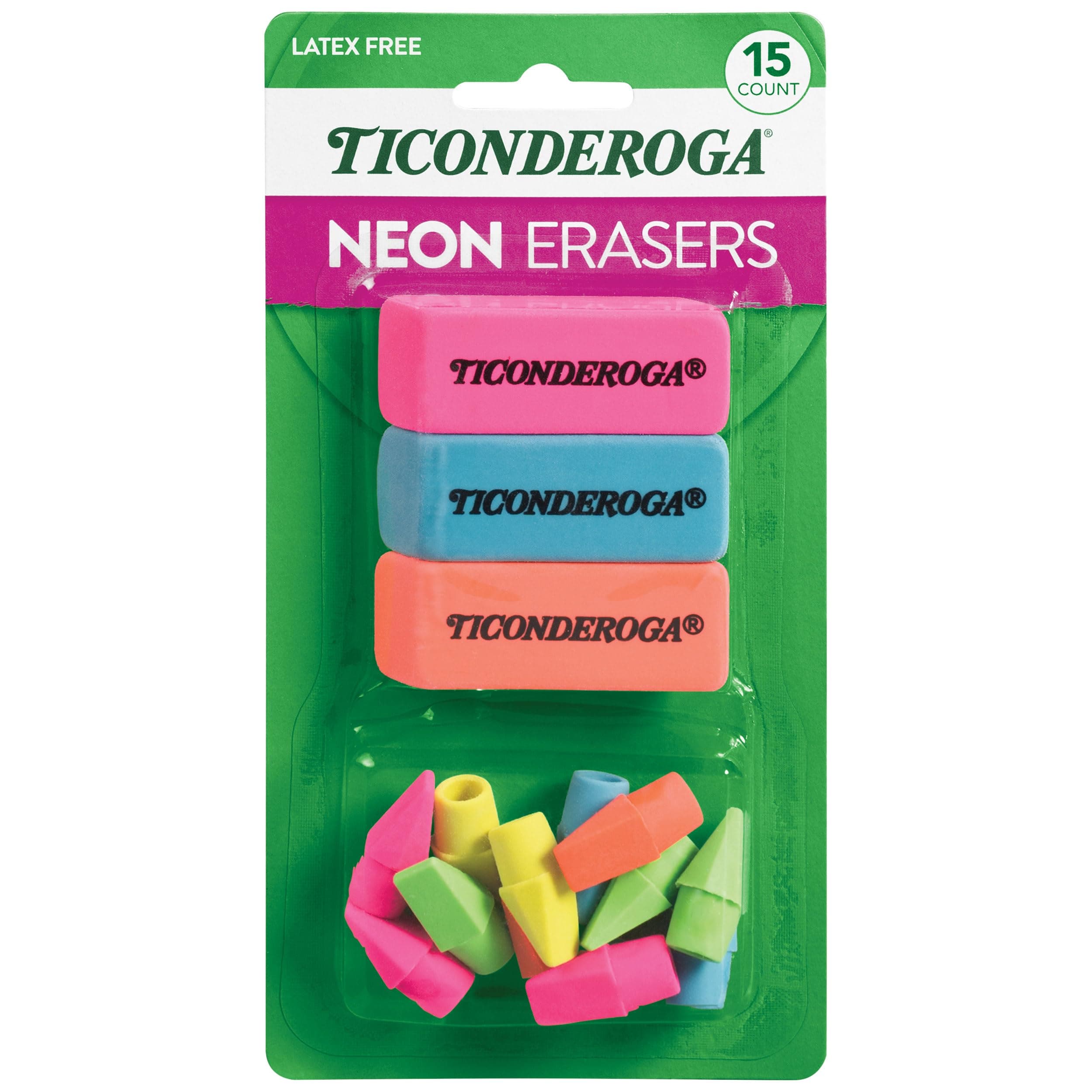 Neon Erasers, Assorted Colors, 15 Count (38931)