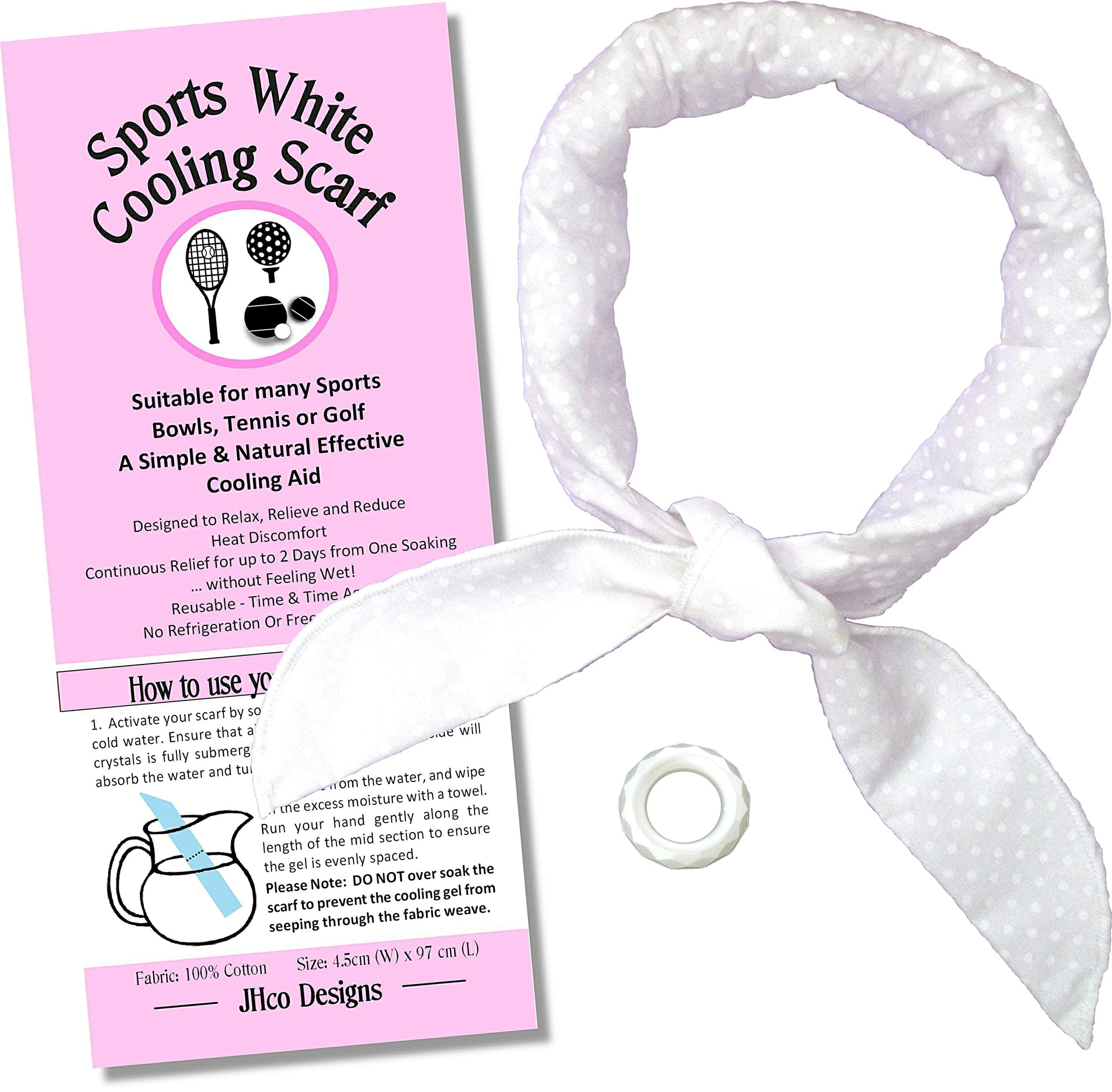 Sports Cool Scarf Cooling Gel Neck WRAP White Spots Reusable, Natural & Non Toxic - Bowls, Tennis, Golf