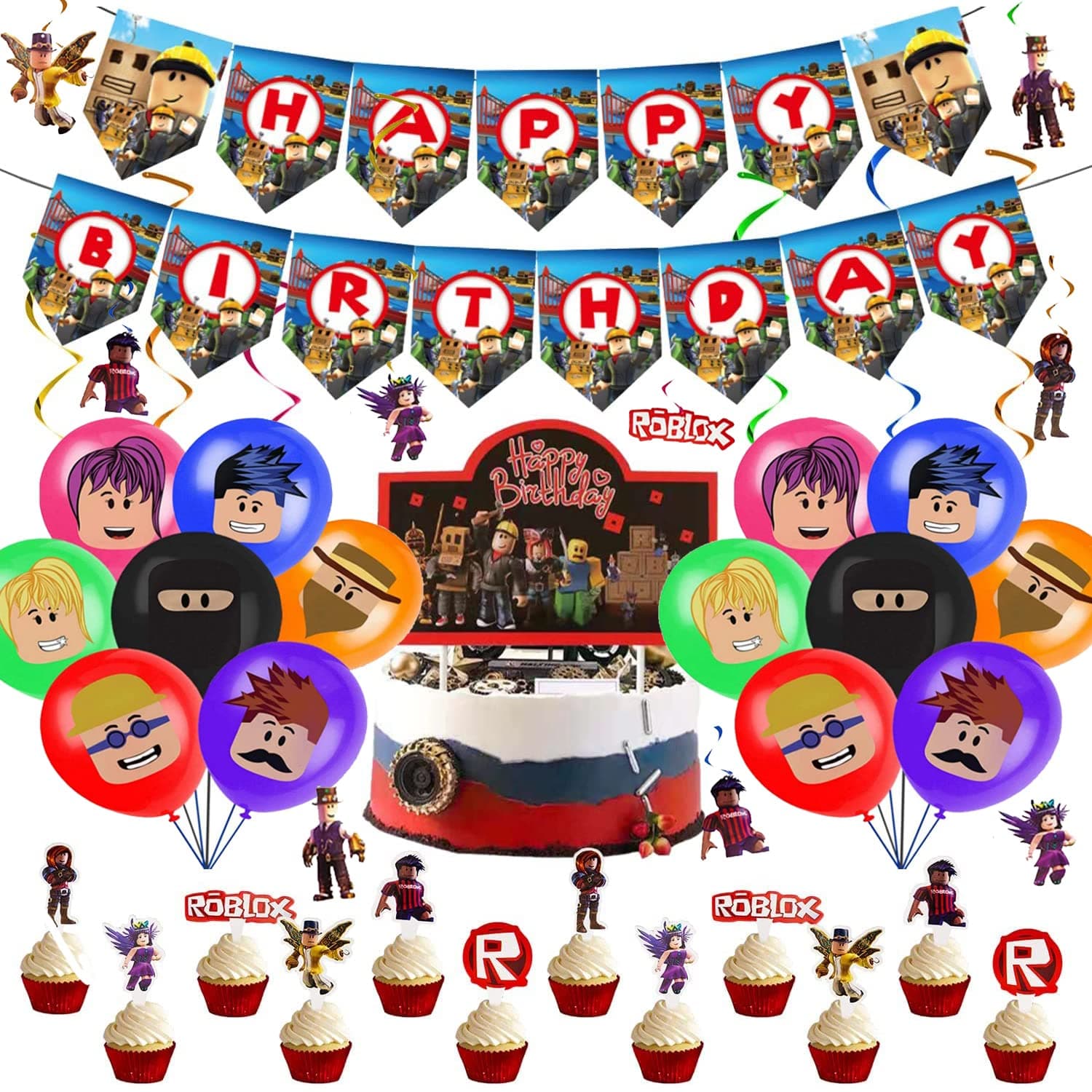 yingyanRoblox Birthday Decoration Roblox Balloon Decoration Set Robot Theme Party Supplies Birthday Favor for Boys Kids Game Theme Party (yingyan01)