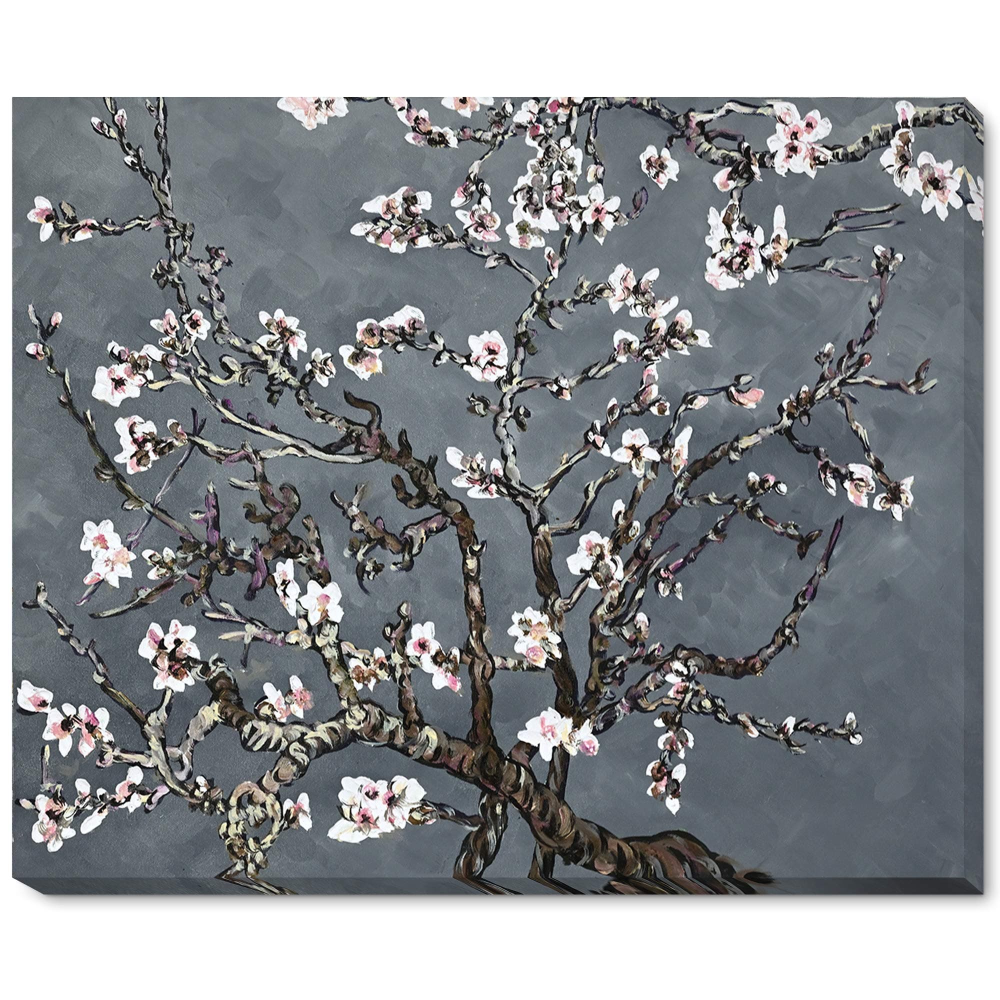 La Pastiche Branches Of An Almond Tree In Blossom, Pearl Grey Framed Hand Painted Original Artwork With Gallery Wrap