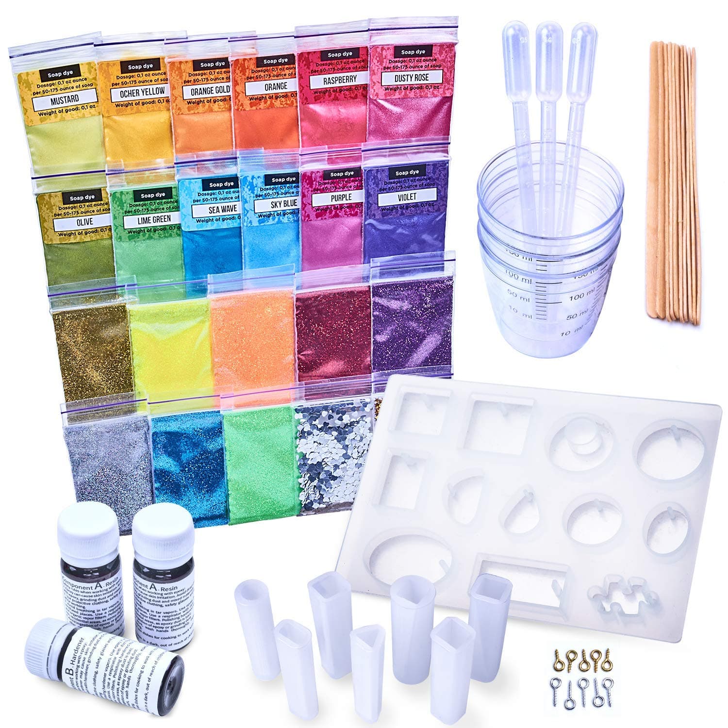 Repoxy - Resin Kit For Jewelry Making Beginner - Crystal Clear Epoxy Resin - Art Supplies Resin Charms - Resin Molds - Dye - Glitters - Tools