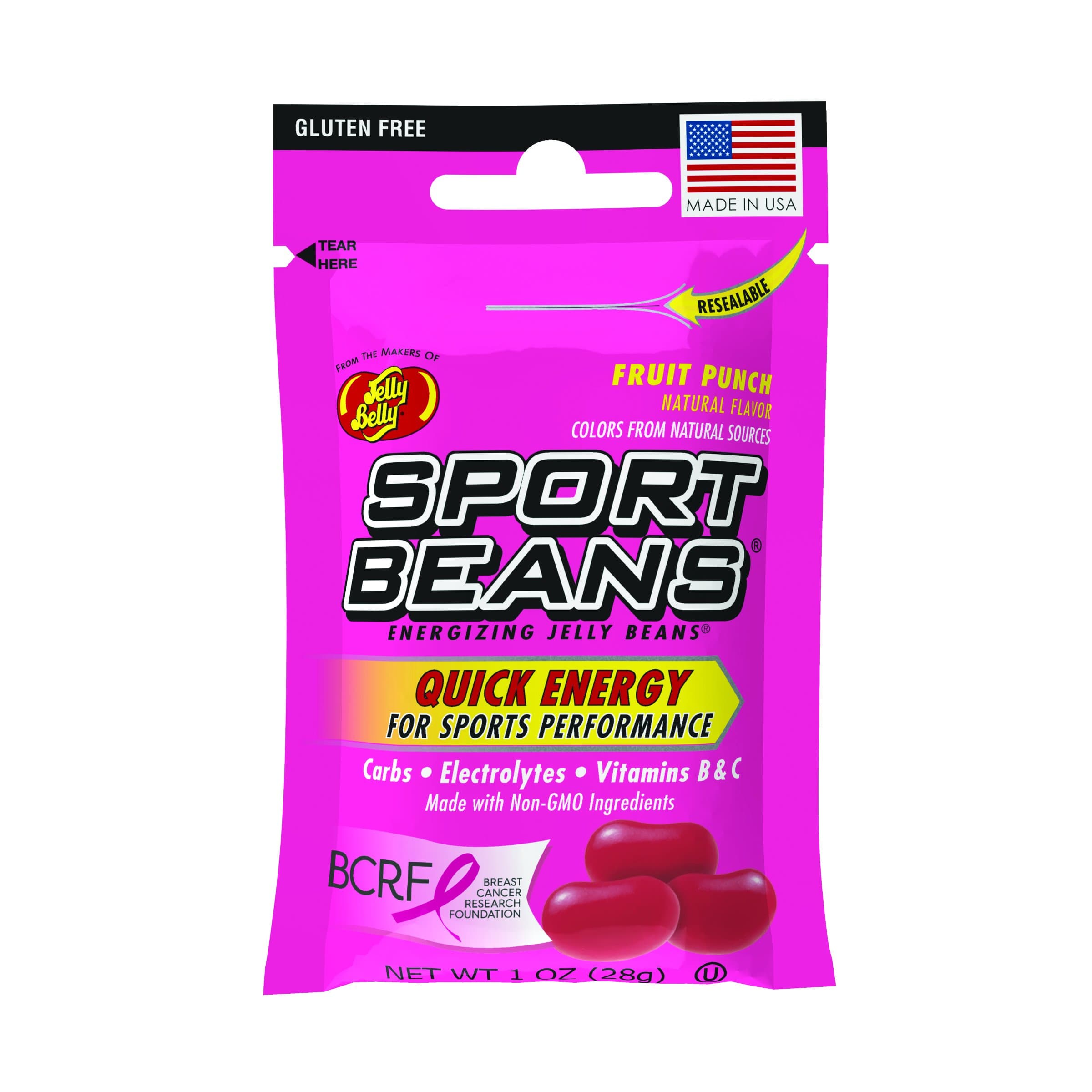 Sport Beans® Energizing Jelly Beans with Electrolytes and Vitamins, by Jelly Belly - Fruit Punch Flavor, Case of 24 x 1 Ounce Resealable Bags