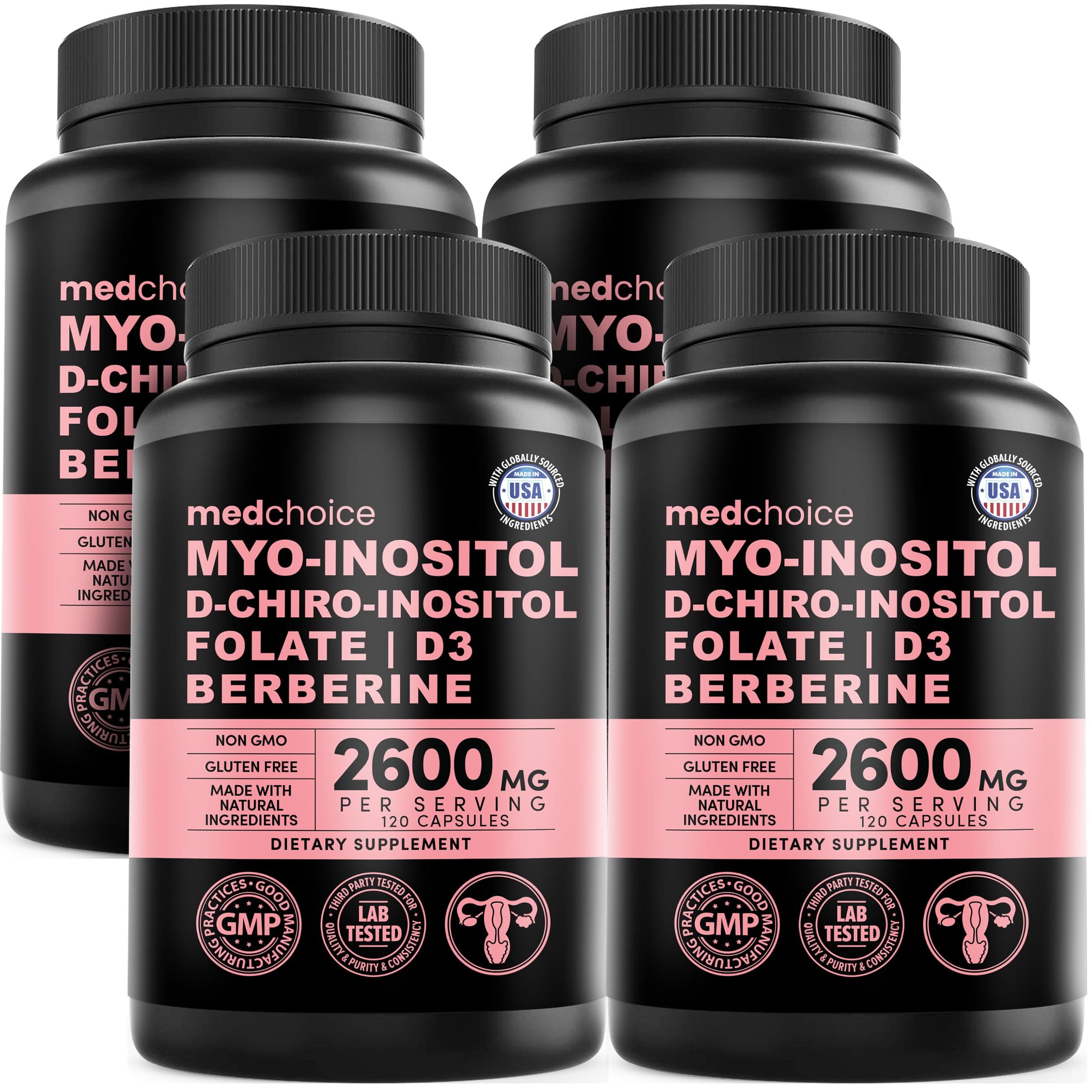 14-in-1 Women’s Inositol Complex Supplement – 40:1 Myo & D-Chiro Inositol with Folate, Vitamin D3, Zinc, Magnesium & Botanicals for Hormone & Feminine Wellness Support – (120 Capsules) (Pack of 4)