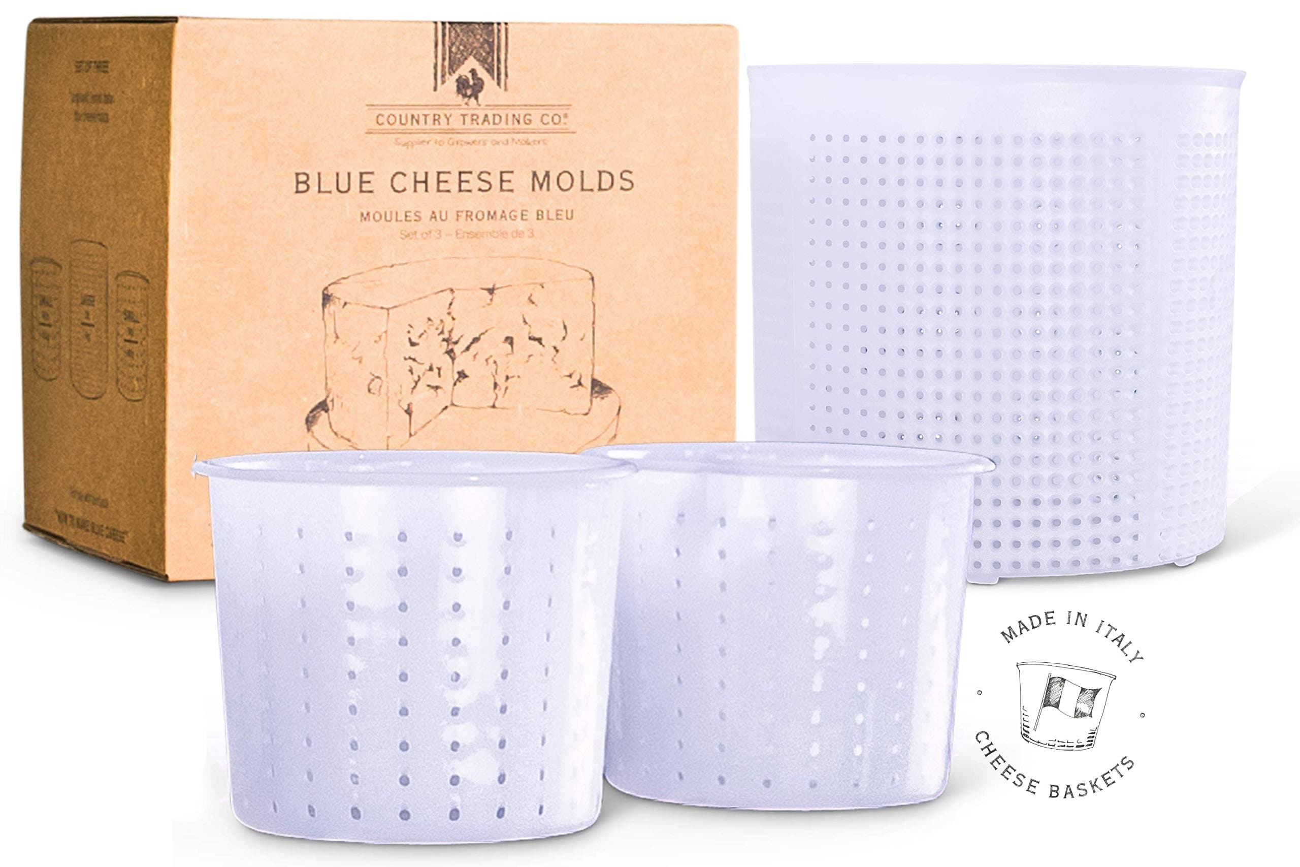 Country Trading Co. Cheese Molds Set of 3 for Making Blue and Hard Cheeses at Home - Quality Italian Baskets to Make Gorgonzola Colby Gouda Cheddar or DIY Organic Vegan Nut Cheese Maker