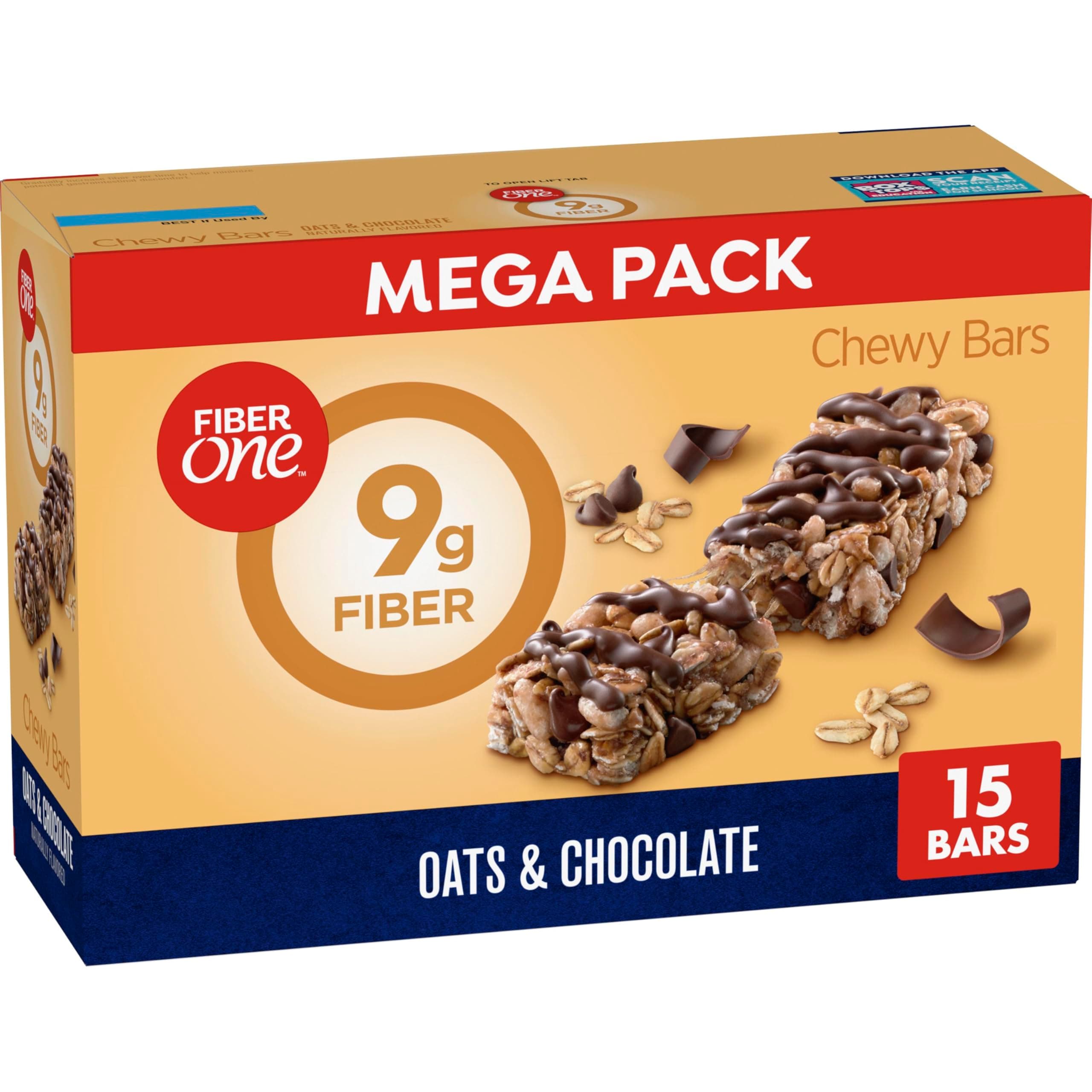 Chewy Bars, Oats and Chocolate, Fiber Snacks, Mega Pack, 15 Ct, 21.2 oz
