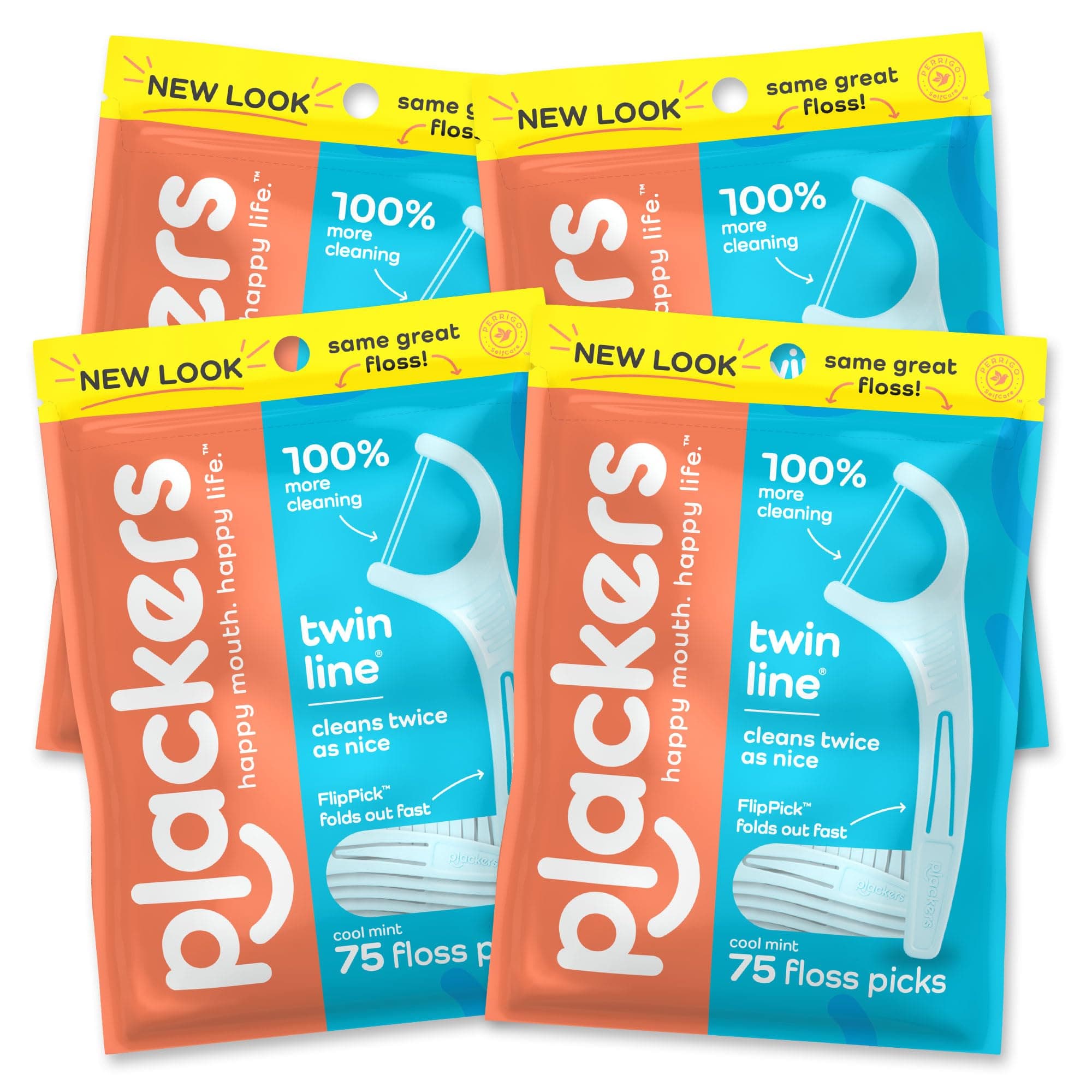 Plackers Twin-Line Dental Floss Picks, 75 Count (Pack of 4)