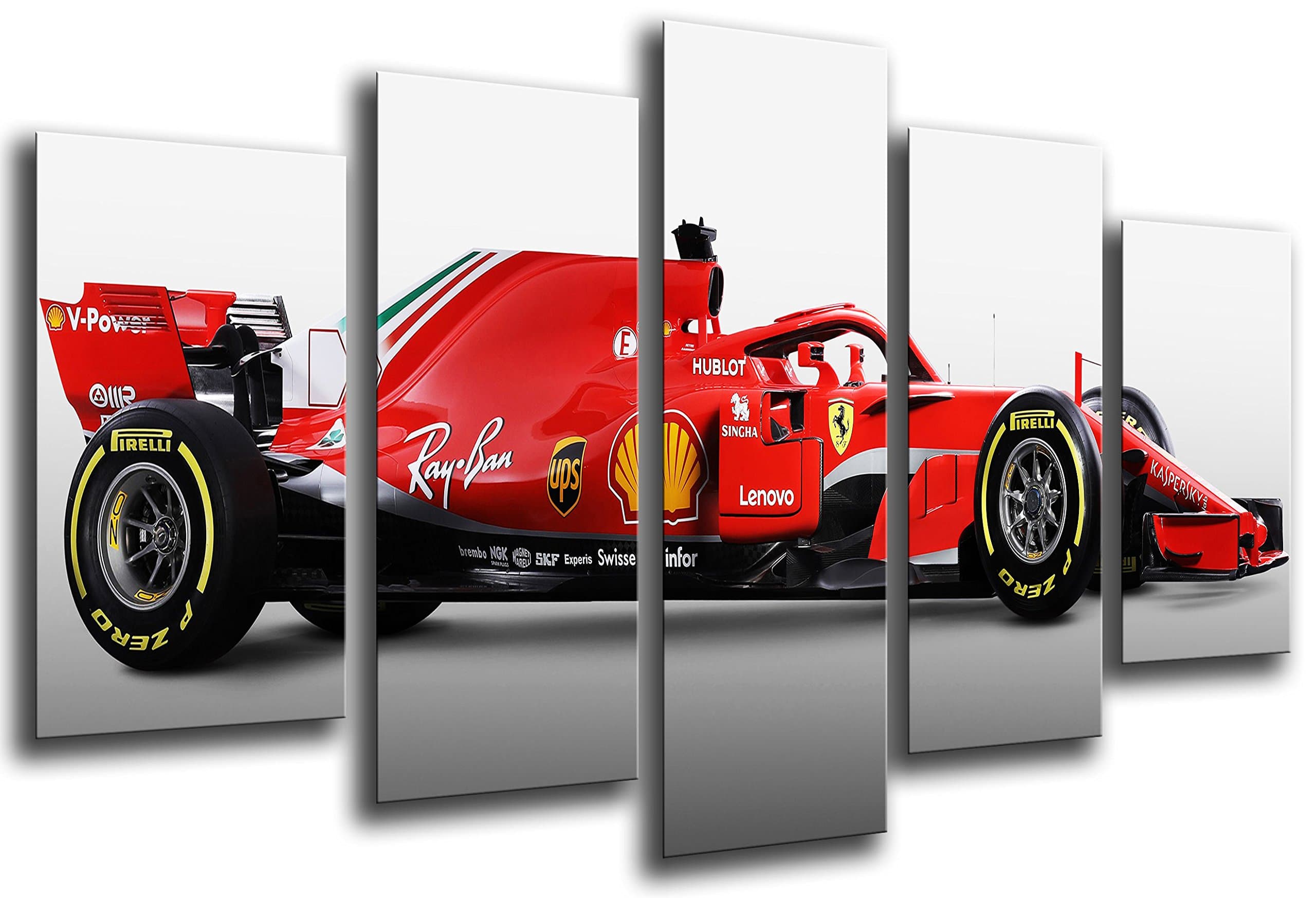 MULTI Wood Printings Art Print Box Framed Picture Wall(Total Size: 65 x 24.4 in),Formula 1 Car, Ferrari F1 sf71-h, Ferrari F1 2018, Sebastian Vettel, Kimi Raikkonen-Framed And Ready To Hang-ref. 27113