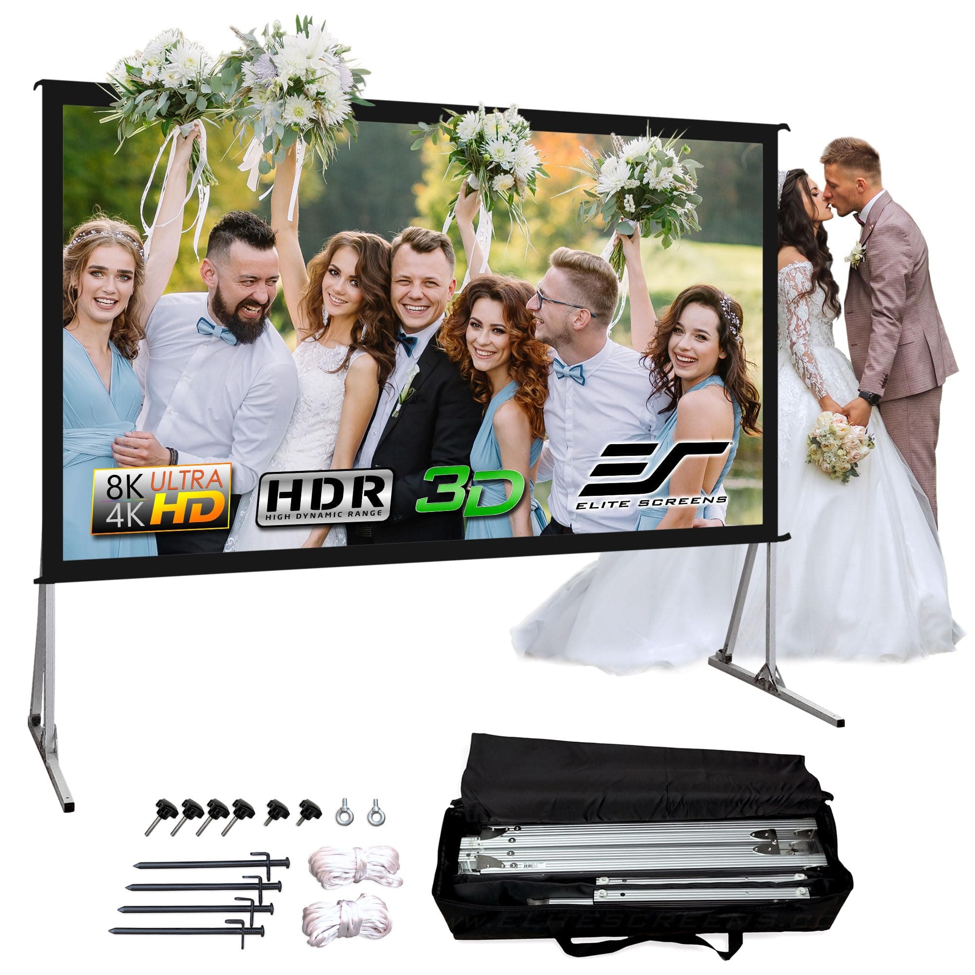 Yard Master 2, 120-inch Outdoor Portable Fast Folding Projector Screen w/Stand 16:9, 8K 4K Ultra HD 3D Movie Theater Cinema REAR Projection, OMS120HR3, US Based Company 2-YEAR WARRANTY