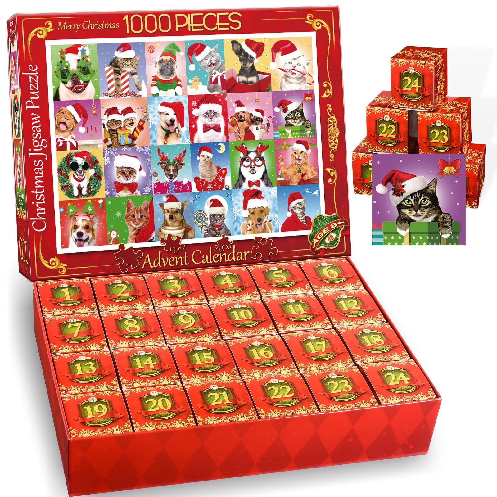 Geebiiny Advent Calendar 2024 Women Men About Pet Emoticon Jigsaw Puzzles for Adults 1000 Toys for Women Men 1000 Piece Jigsaw Puzzles Christmas Xmas Gifts for Women Men Adult Puzzles