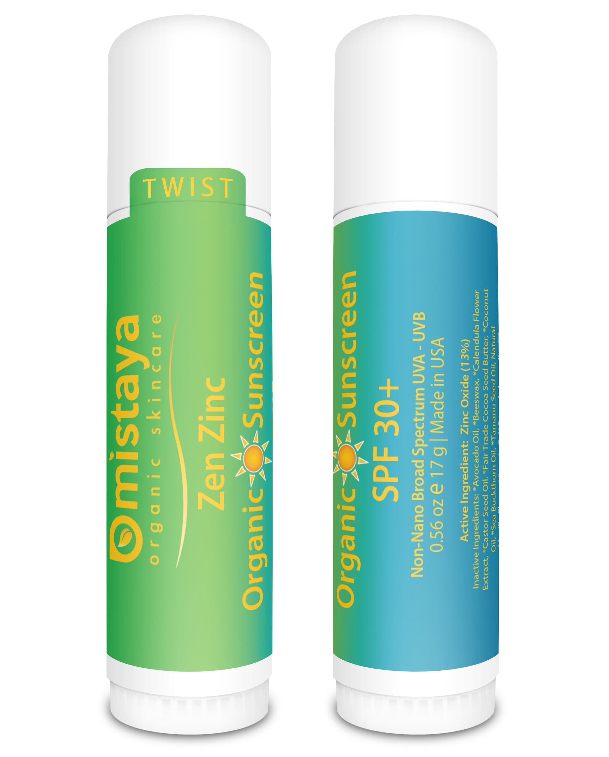 Mistaya Zen Zinc Non-Nano Organic SPF 30 Plus Sunscreen Stick - 0.6 oz (Pack of 2)
