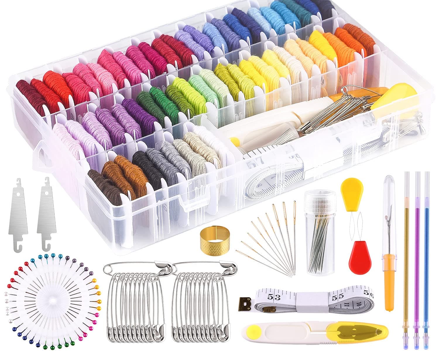 MIAHART 158 Pcs Embroidery Floss 57 Color Embroidery Threads and Cross Stitch Tool Kits for Friendship Bracelet String Making with Organizer Box