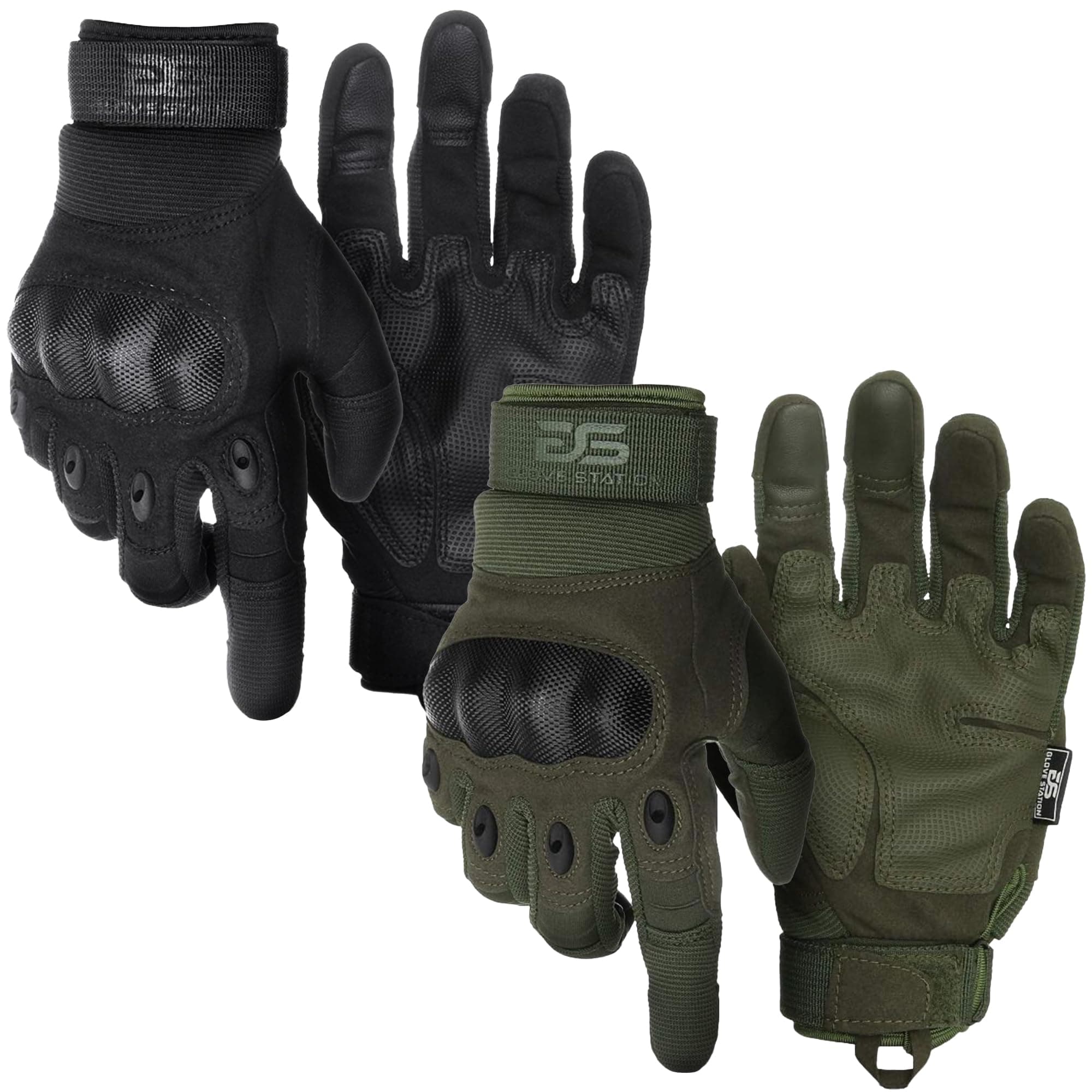 Glove Station Tactical Gloves for Men – Touchscreen Utility Gear with Hard Knuckle Protection Used in Motorcycle, Airsoft, Combat, Police, Shooting & Outdoor Work Black & Green Medium
