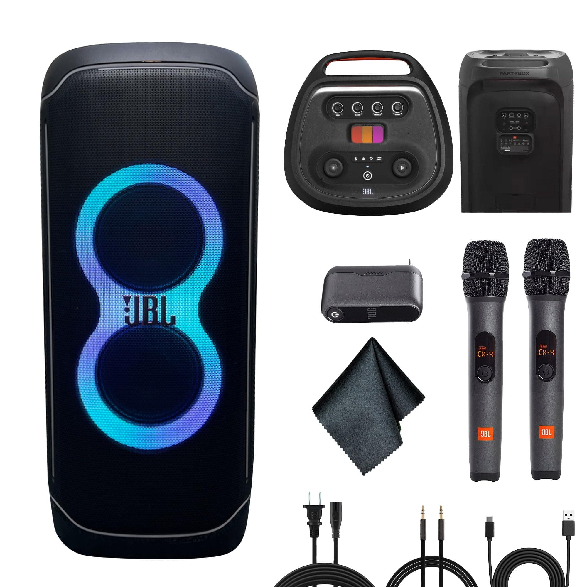 JBL PartyBox Ultimate 1100W Portable Speaker - Wi-fi & Bluetooth Connectivity Splashproof, Powerful Sound and Light Show (JBLPARTYBOXULTAM) + Wireless Two Microphone System with Receiver + More