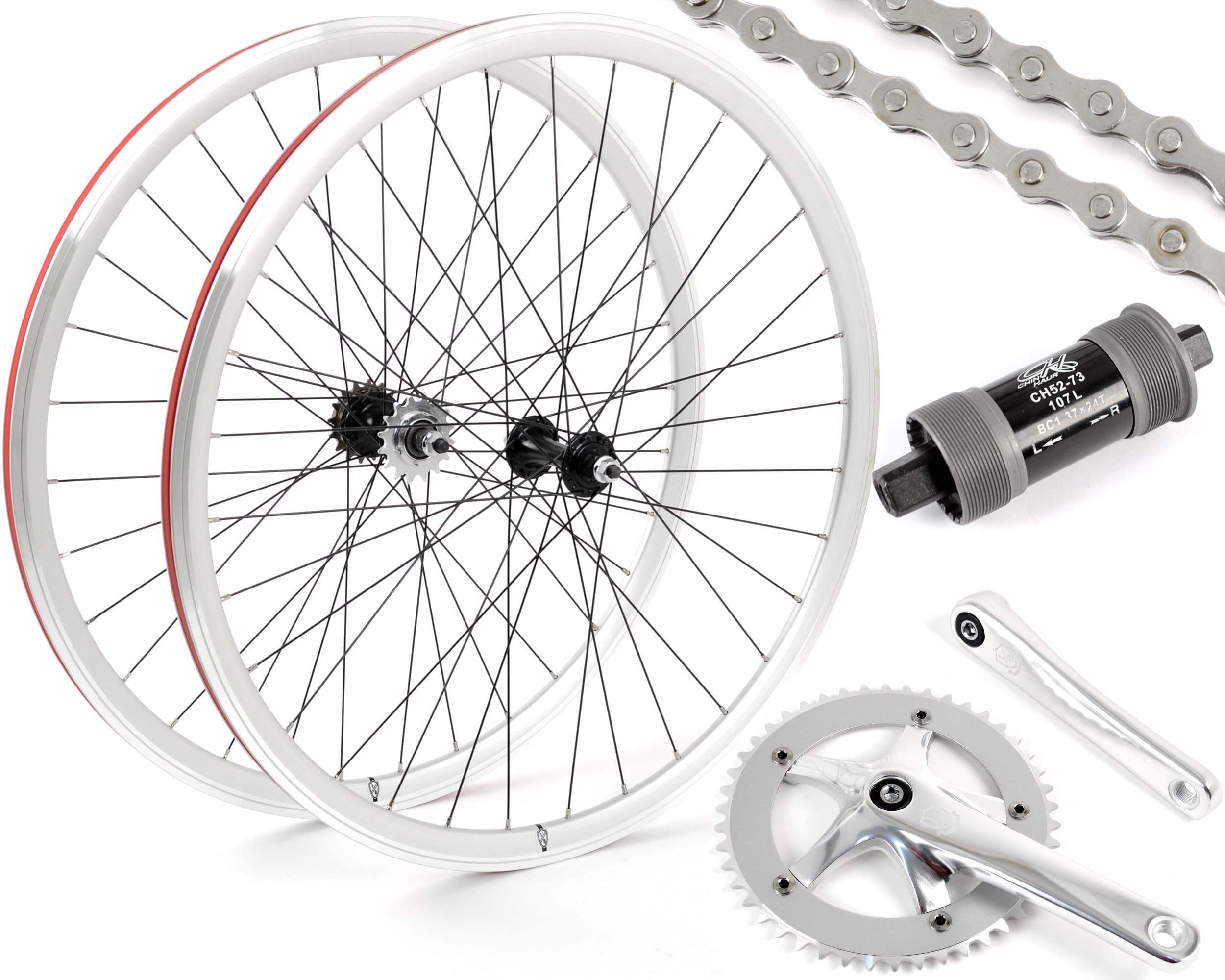 Eighth Inch Fixed Gear/Single Speed Conversion Kit 700c Wheelset Cranks // Silver