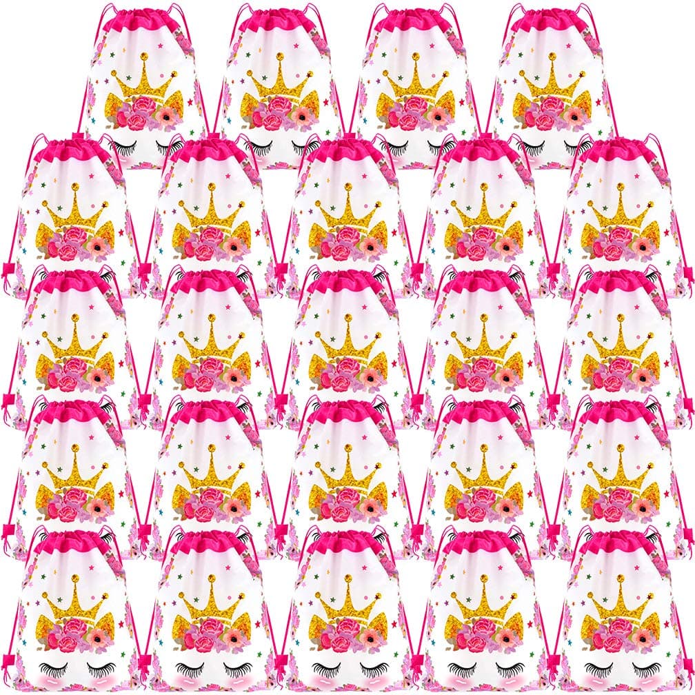 24 Pack Crown Drawstring Party Bag Viaky Princess Themed Backpacks Birthday Party Supplies Favor Bag Candy Chocolate Gift Bags
