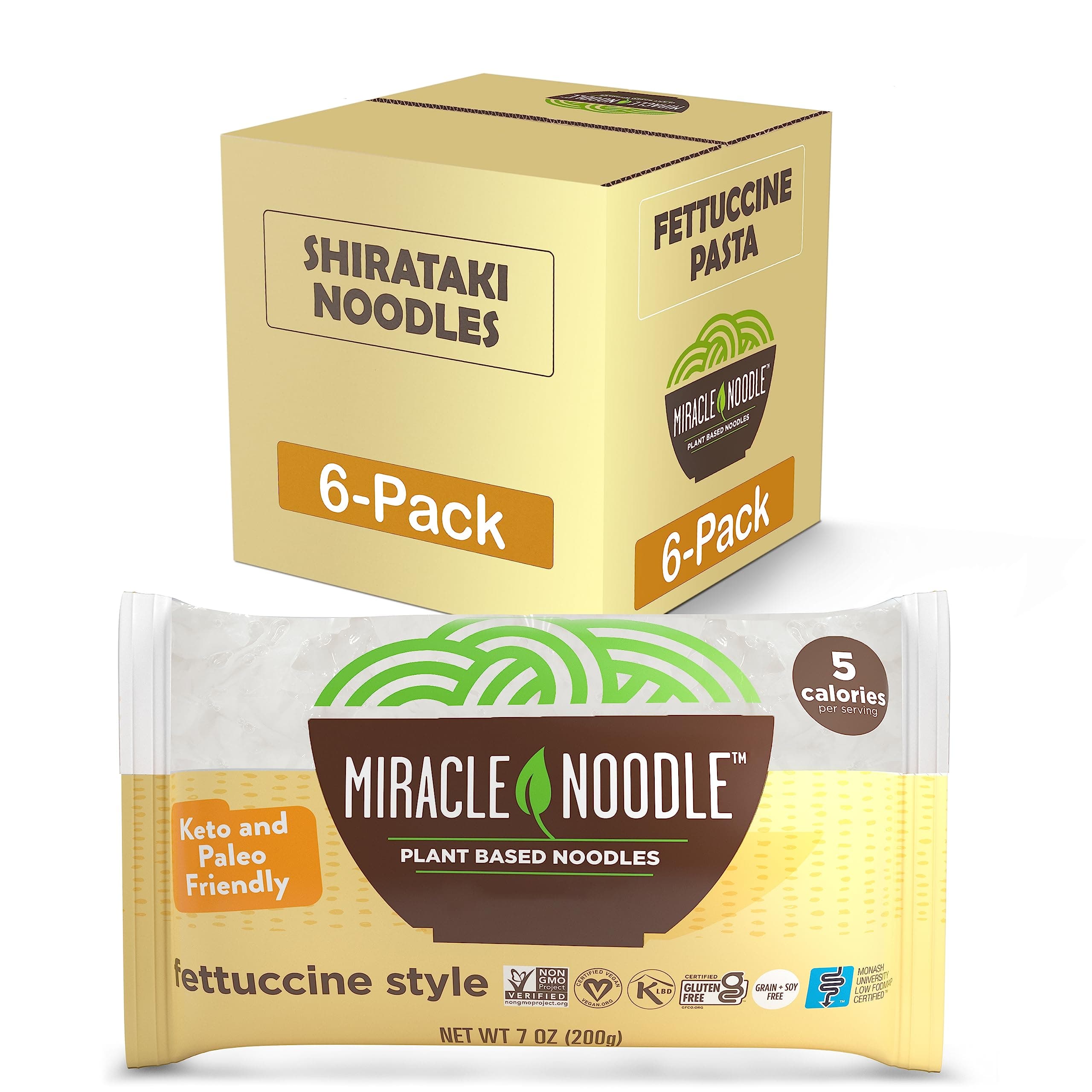 Fettuccine Pasta, 7 Oz (Pack of 6), Plant Based Shirataki Konjac Noodles, 5 Calories, 1g Net Carbs Per Serving, Keto, Gluten-Free
