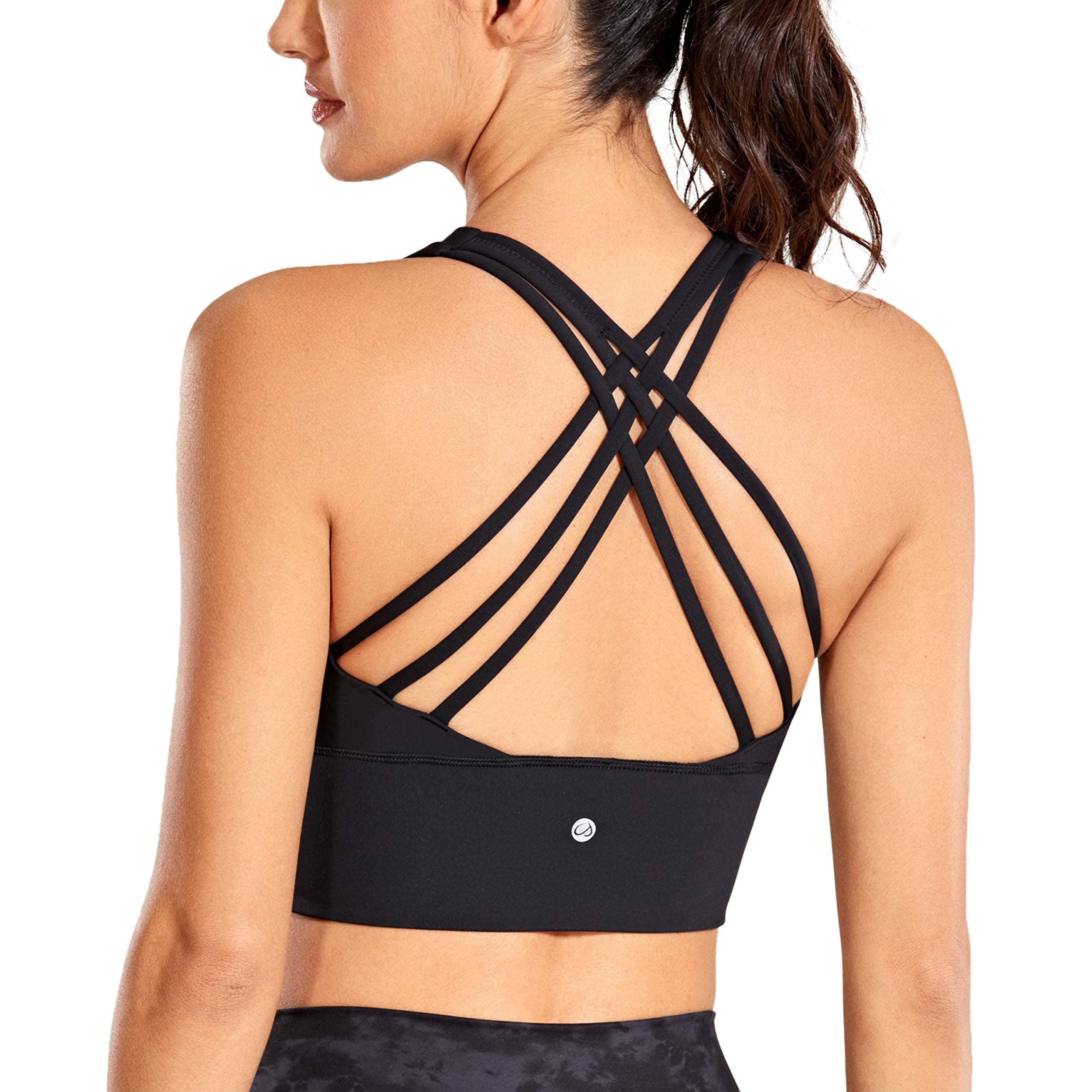 CRZ YOGA Women's Longline Strappy Sports Bras for Women Wirefree Padded Yoga Bras Tops