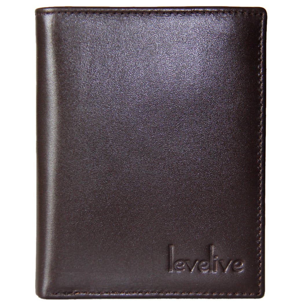 Levelive RFID Blocking Mens Genuine Leather Slim Flipout Bifold Wallet Brown