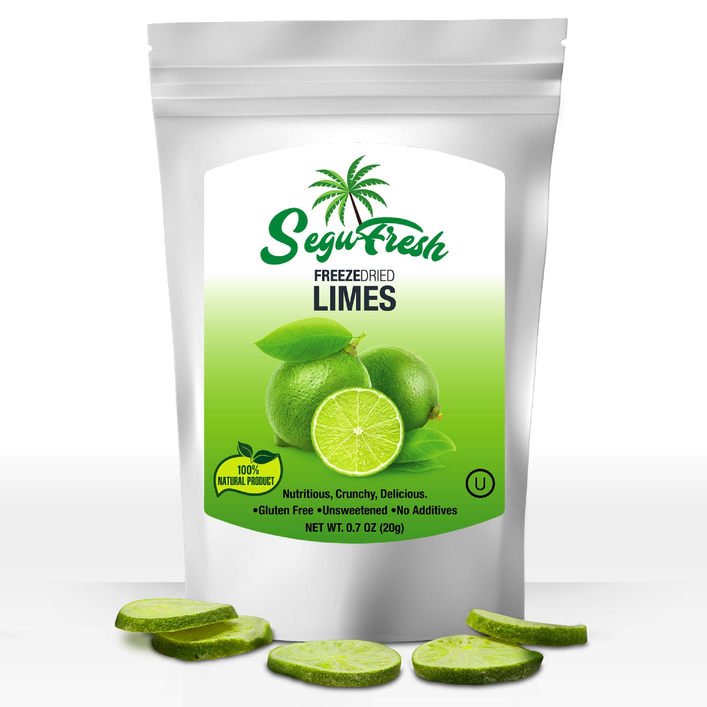 SeguFresh Freeze Dried Lime 100% Natural Food Product Nutritious and Delicious Crunchy Gluten-free Sugar Free Unsweetened Fruit No Additives - Healthiest Snacks Pack Ever in Resealable Bag (pack of 2)