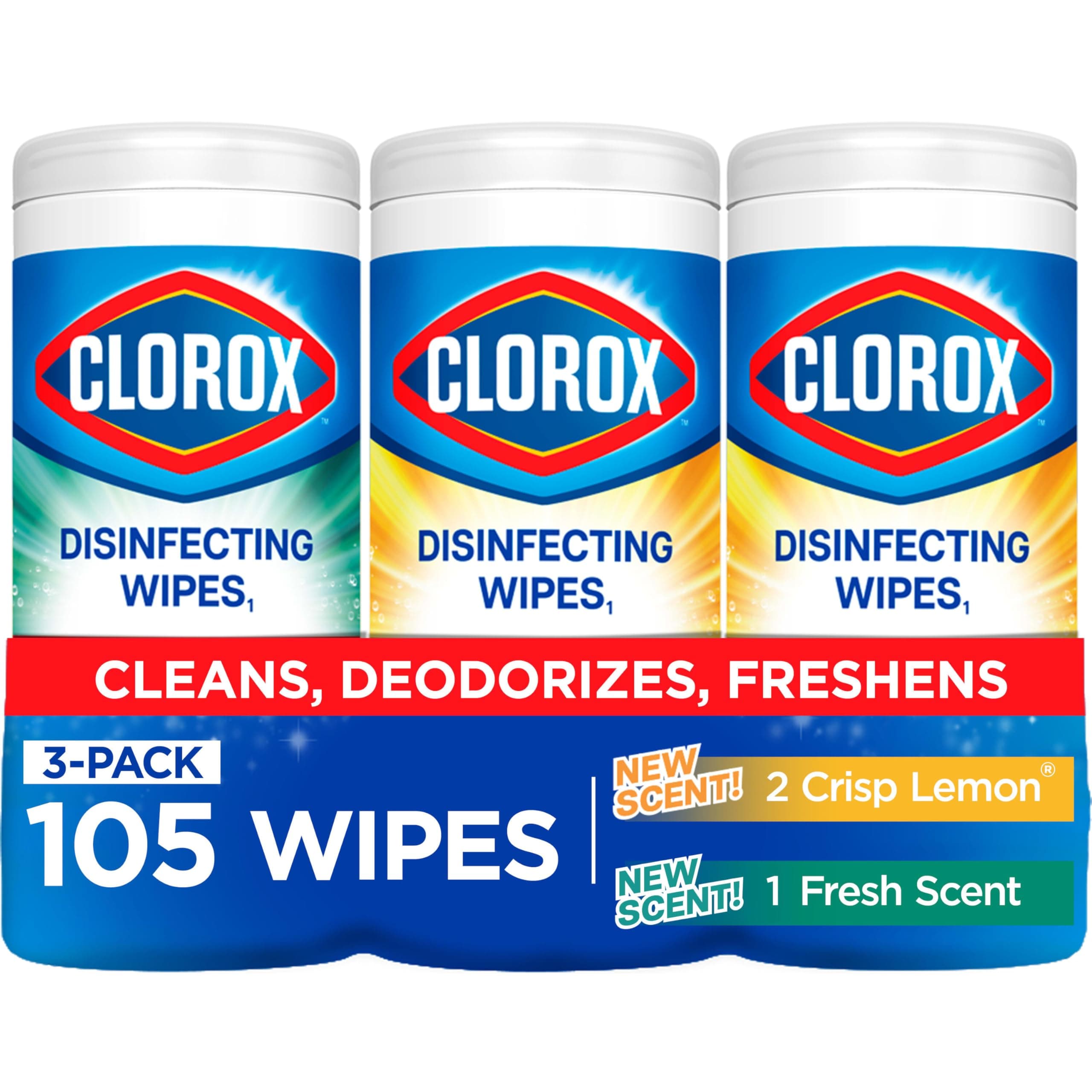 Disinfecting Wipes, Fresh Scent & Crisp Lemon Triple Pack x 35, Cleans 3x Better, Kills 99.9% of Viruses and Bacteria