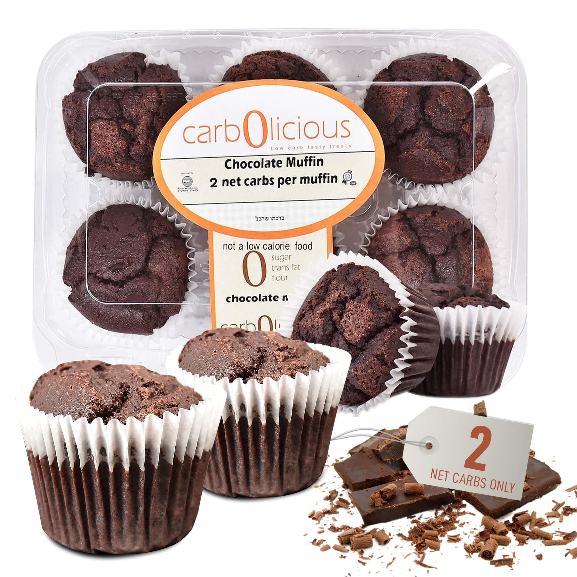 Low Carb Chocolate Muffins 6 Pcs (1-Pack) by Carb-o-licious - Delicious Keto Mini Muffins with Only 2 Net Carbs, 9g Protein - Sugar Free Cupcake Style Healthy Snack Made, Almond Flour, Low-Carb Treat