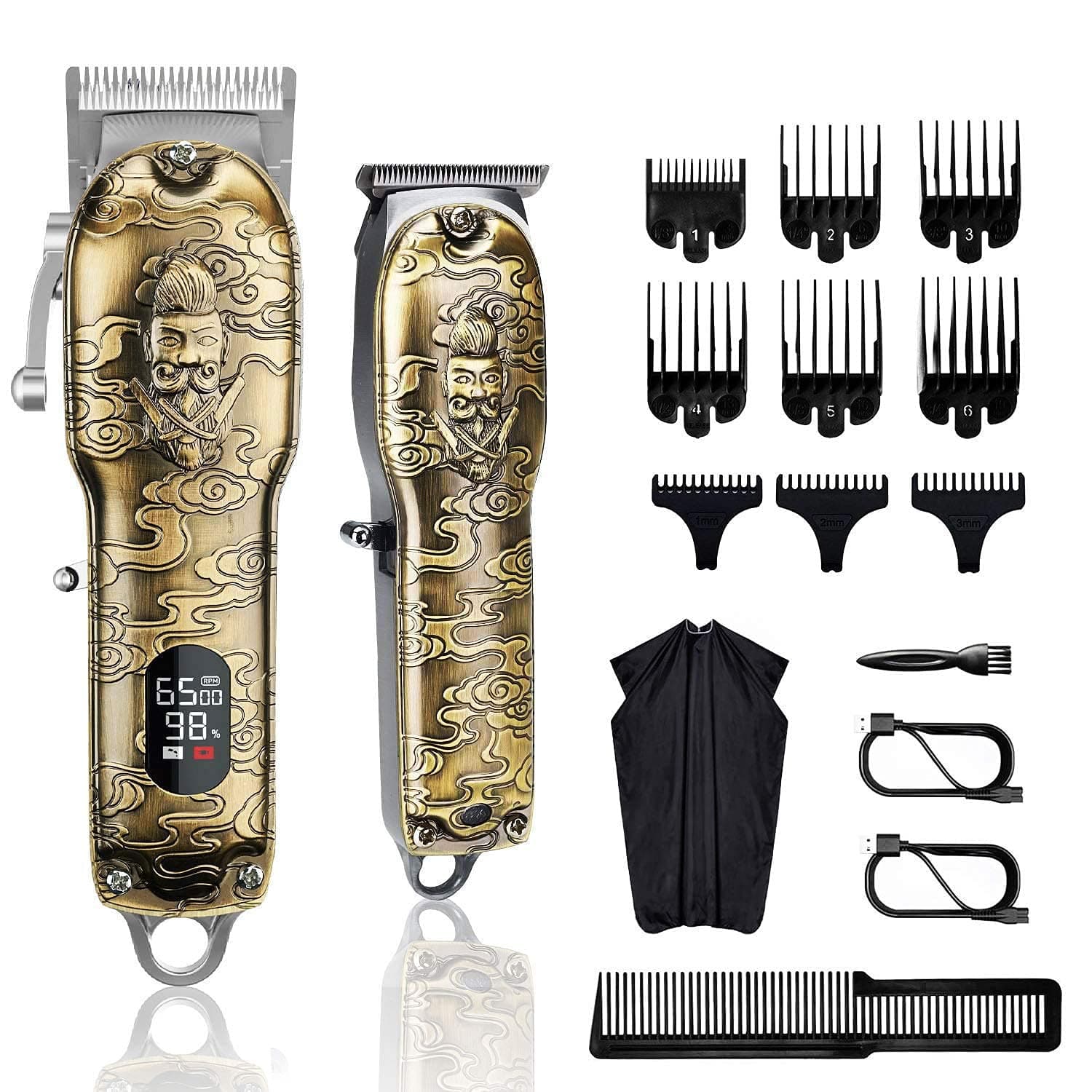 Hair Clippers and Trimmers Set, Barber Clippers Professional Set, Beard Trimmer for Men, Cordless Ornate Clippers for Men with T-Blade Close Cutting Trimmer, LED Display