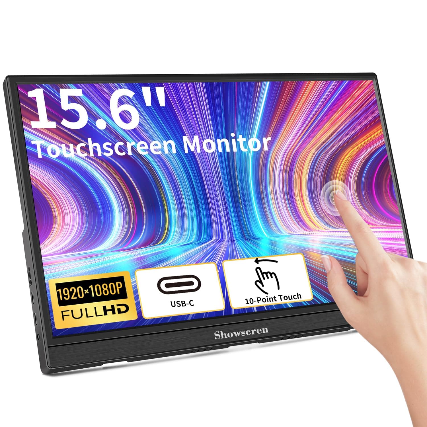Portable monitor Touchscreen, 15.6inch Monitors IPS FHD 1920x1080 300cd/m² Touch Display USB C/HDMI Screen with Dual Speakers, Ultra-thin for Xbox/Raspberry Pi/Laptop/PC/PS4/5, PC Monitore 15.6"