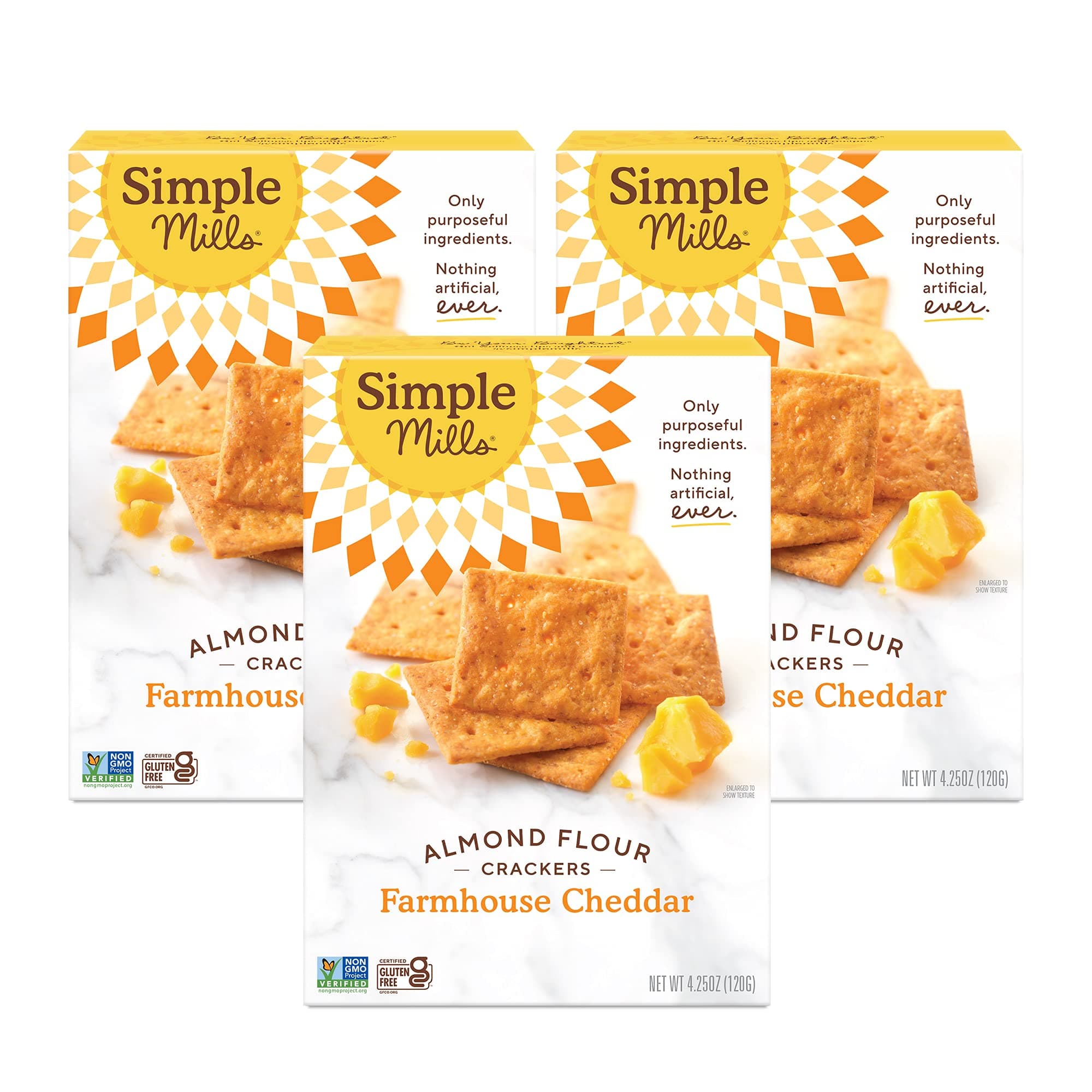 Almond Flour Crackers, Farmhouse Cheddar - Gluten Free, Healthy Snacks, 4.25 Ounce (Pack of 3)